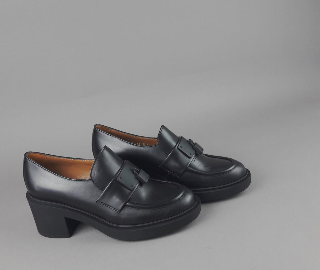 Frau Mocassino Donna Con Tacco Pelle Nero