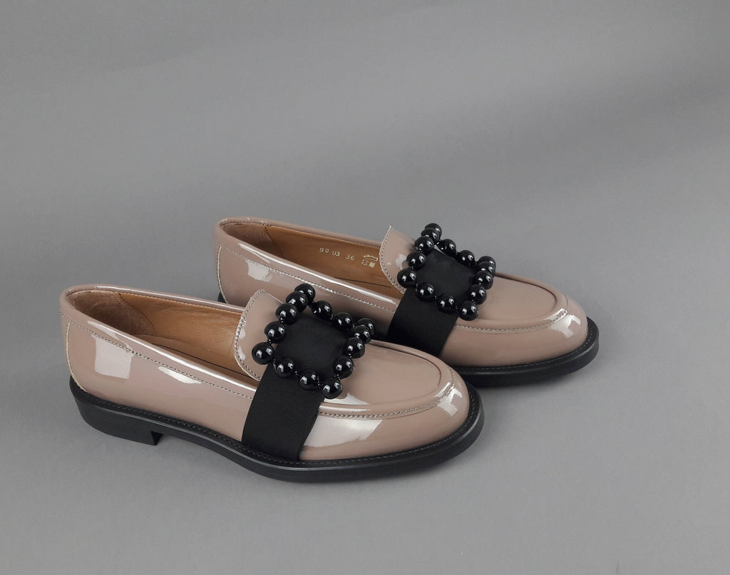 Frau Mocassino Basso Donna Pelle Vernice Carne Accessorio Metallo