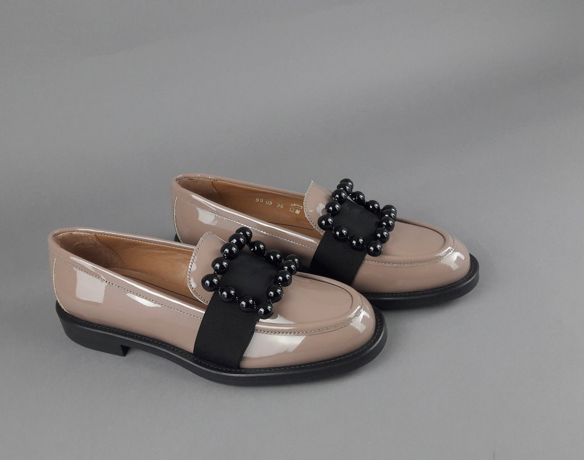 Frau Mocassino Basso Donna Pelle Vernice Carne Accessorio Metallo