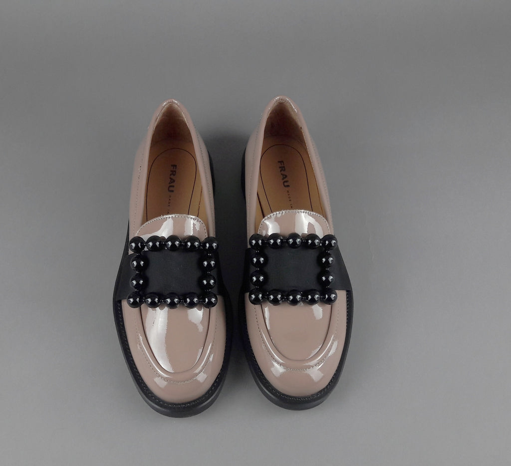Frau Mocassino Basso Donna Pelle Vernice Carne Accessorio Metallo