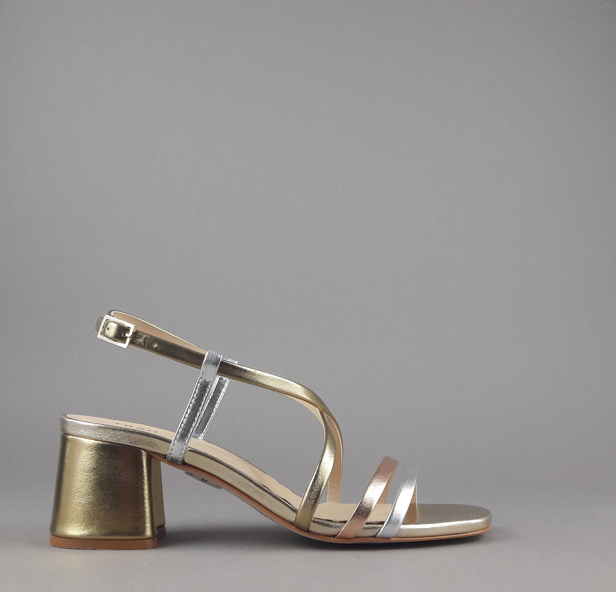 Frau Sandalo Donna Pelle Metal Listelli Oro Rame Argento