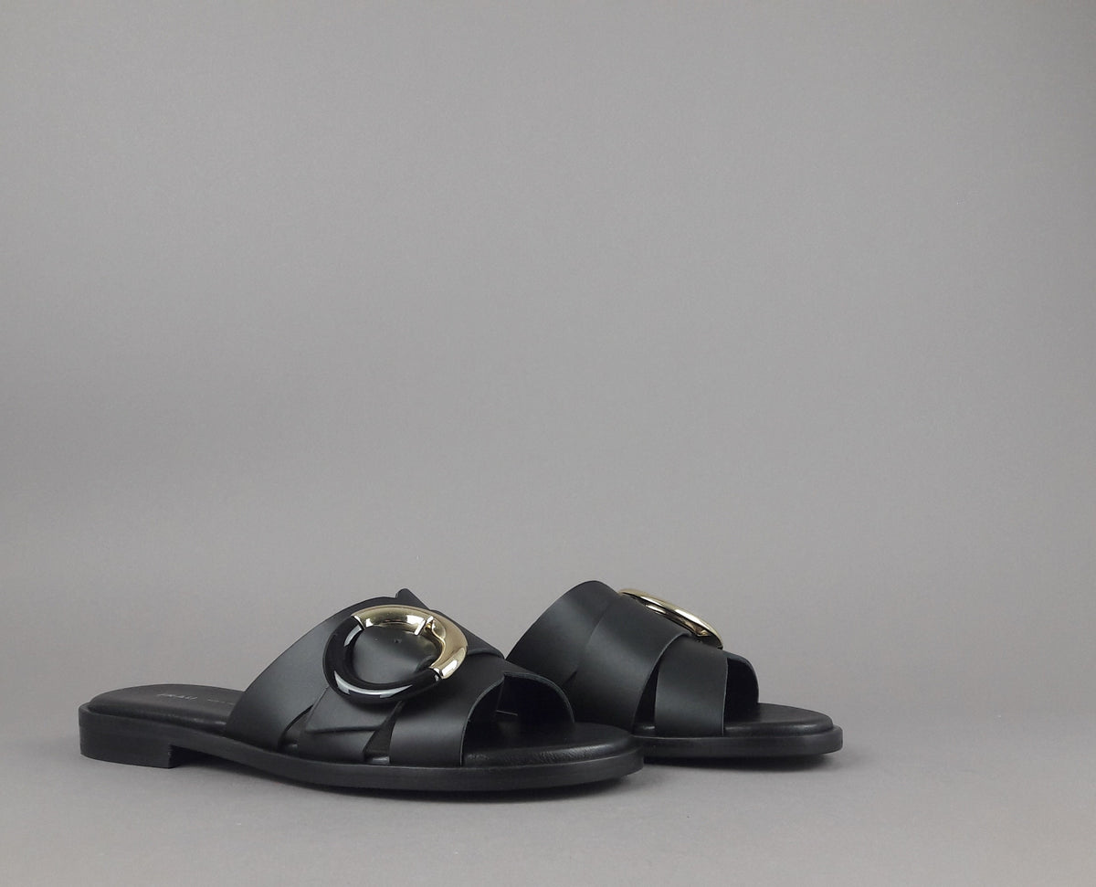 Frau Slipper Donna Pelle Nero Fibbia Metallo