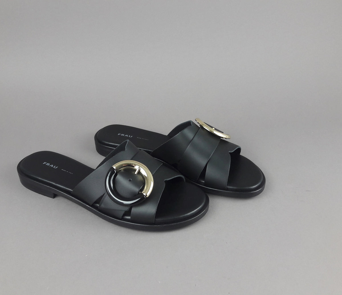 Frau Slipper Donna Pelle Nero Fibbia Metallo