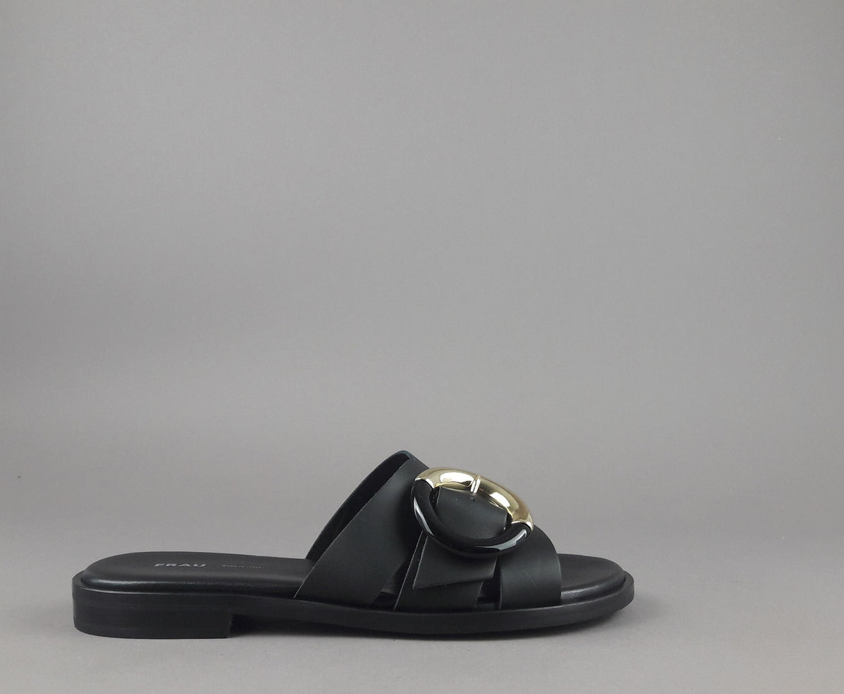 Frau Slipper Donna Pelle Nero Fibbia Metallo