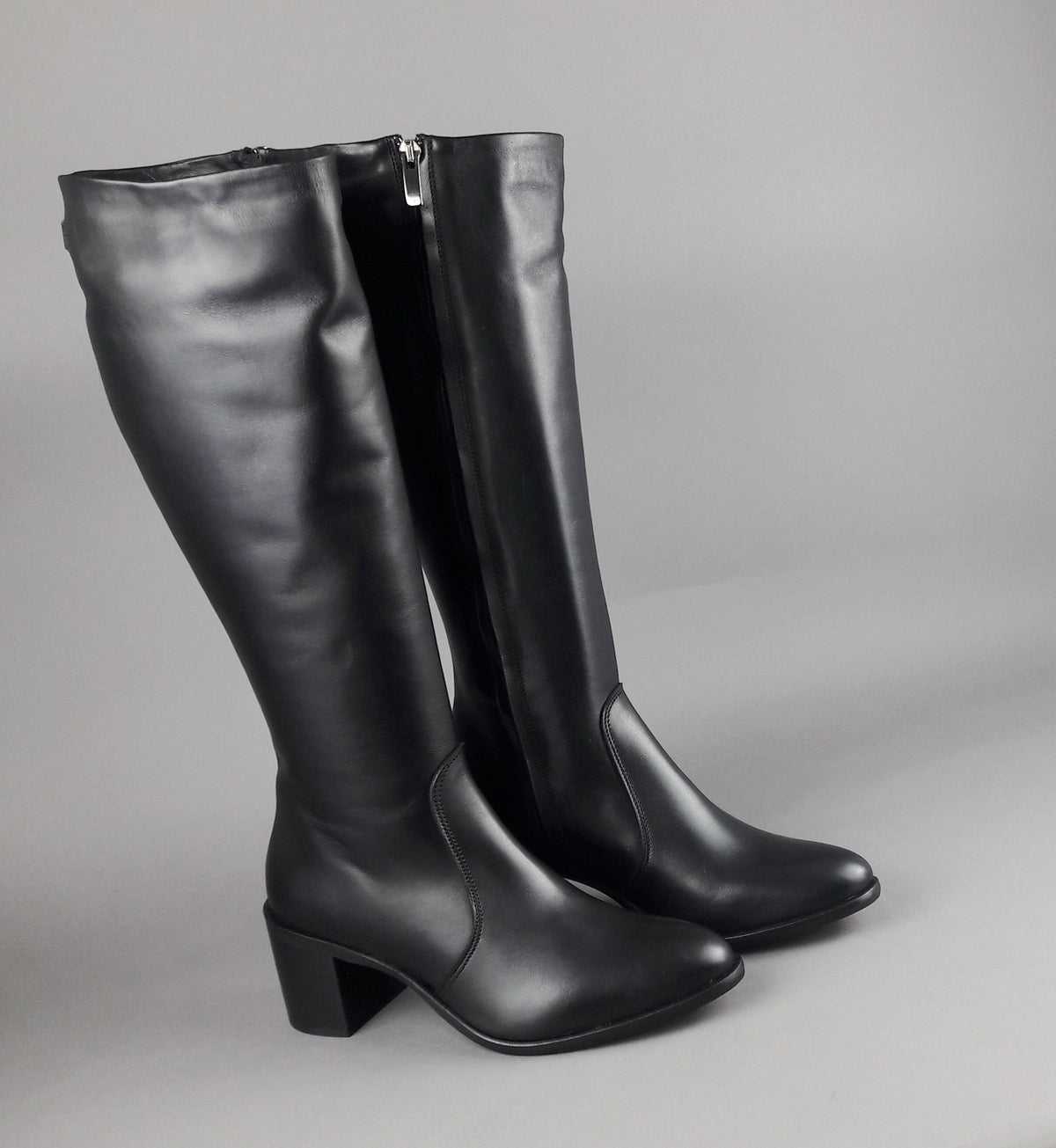 Frau Stivale Alto Donna Pelle Nero Zip Laterale