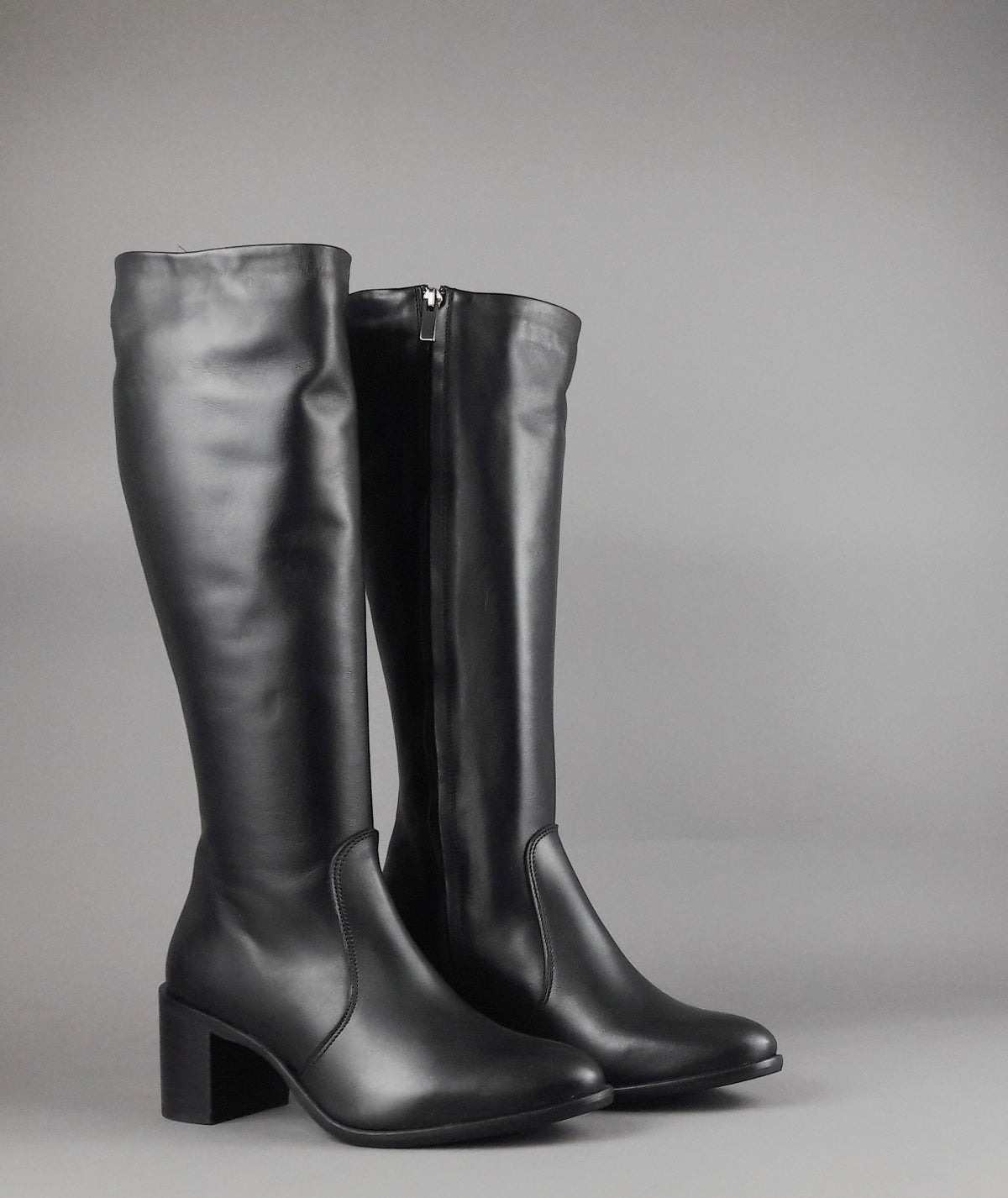 Frau Stivale Alto Donna Pelle Nero Zip Laterale