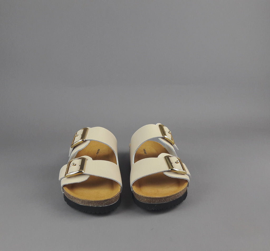 Frau Sandalo Slipper Donna Pelle Beige Opaco