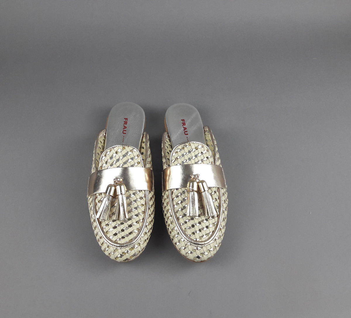 Frau Slipper Donna Pelle Intrecciata Avorio Platino