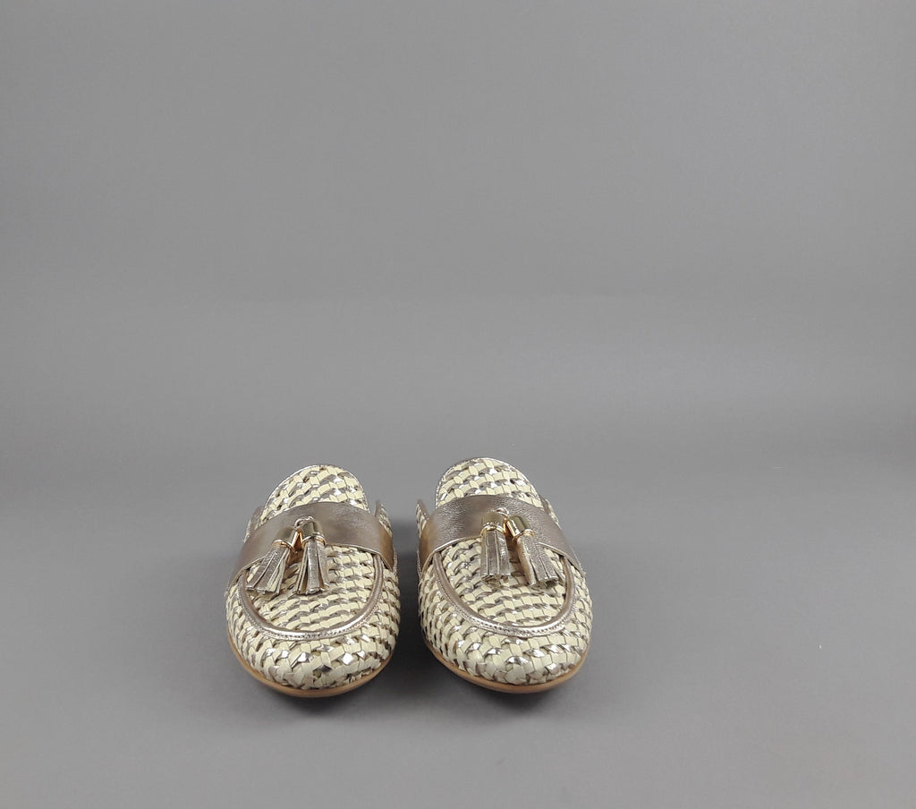 Frau Slipper Donna Pelle Intrecciata Avorio Platino