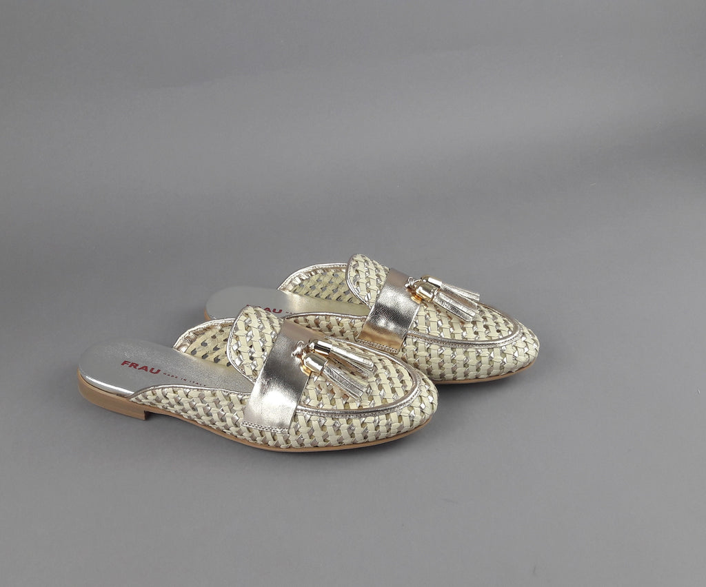 Frau Slipper Donna Pelle Intrecciata Avorio Platino
