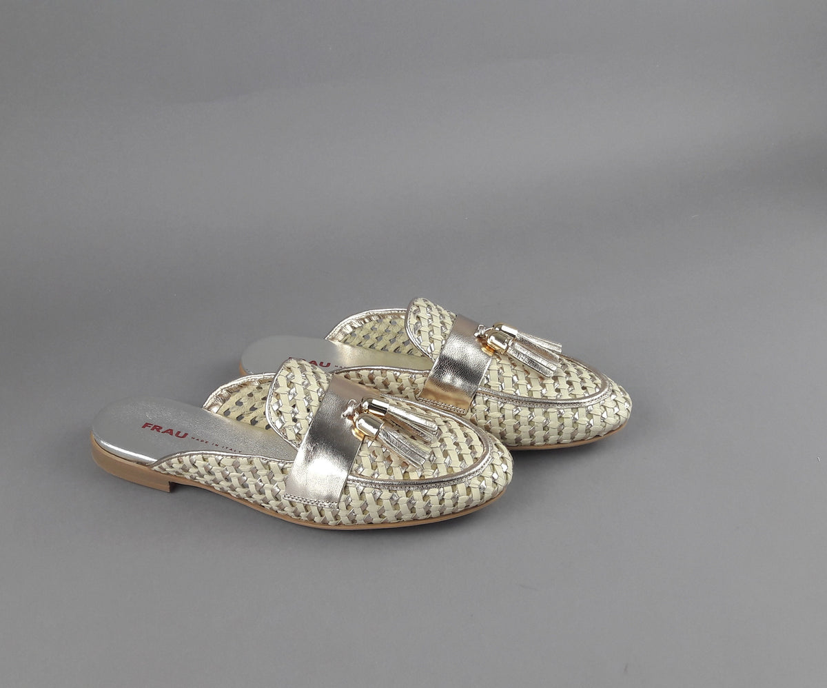 Frau Slipper Donna Pelle Intrecciata Avorio Platino