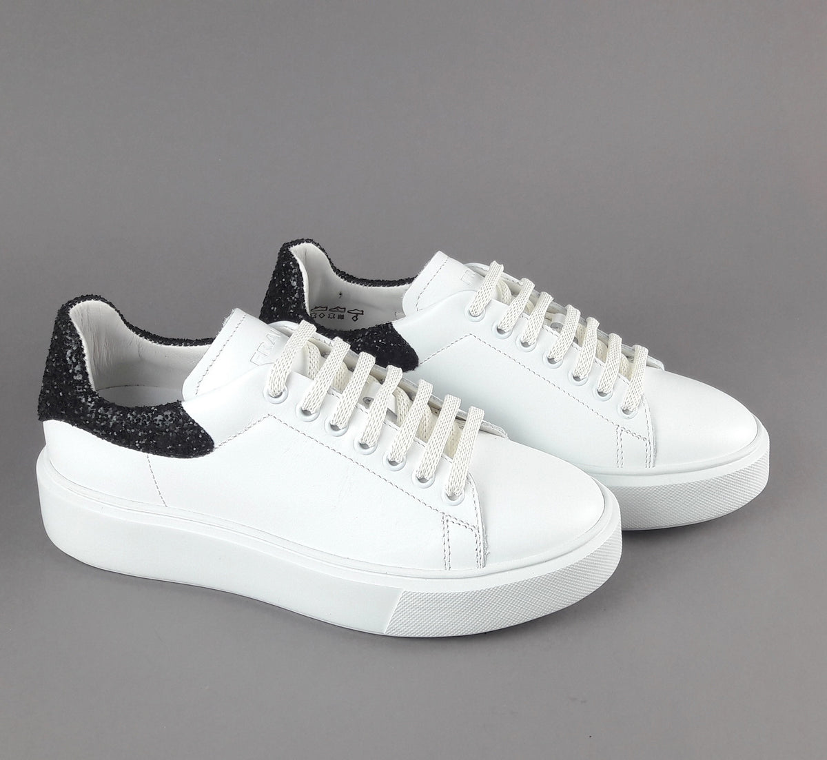 Frau Sneaker Donna Pelle Liscia Bianco Spoiler Glitter