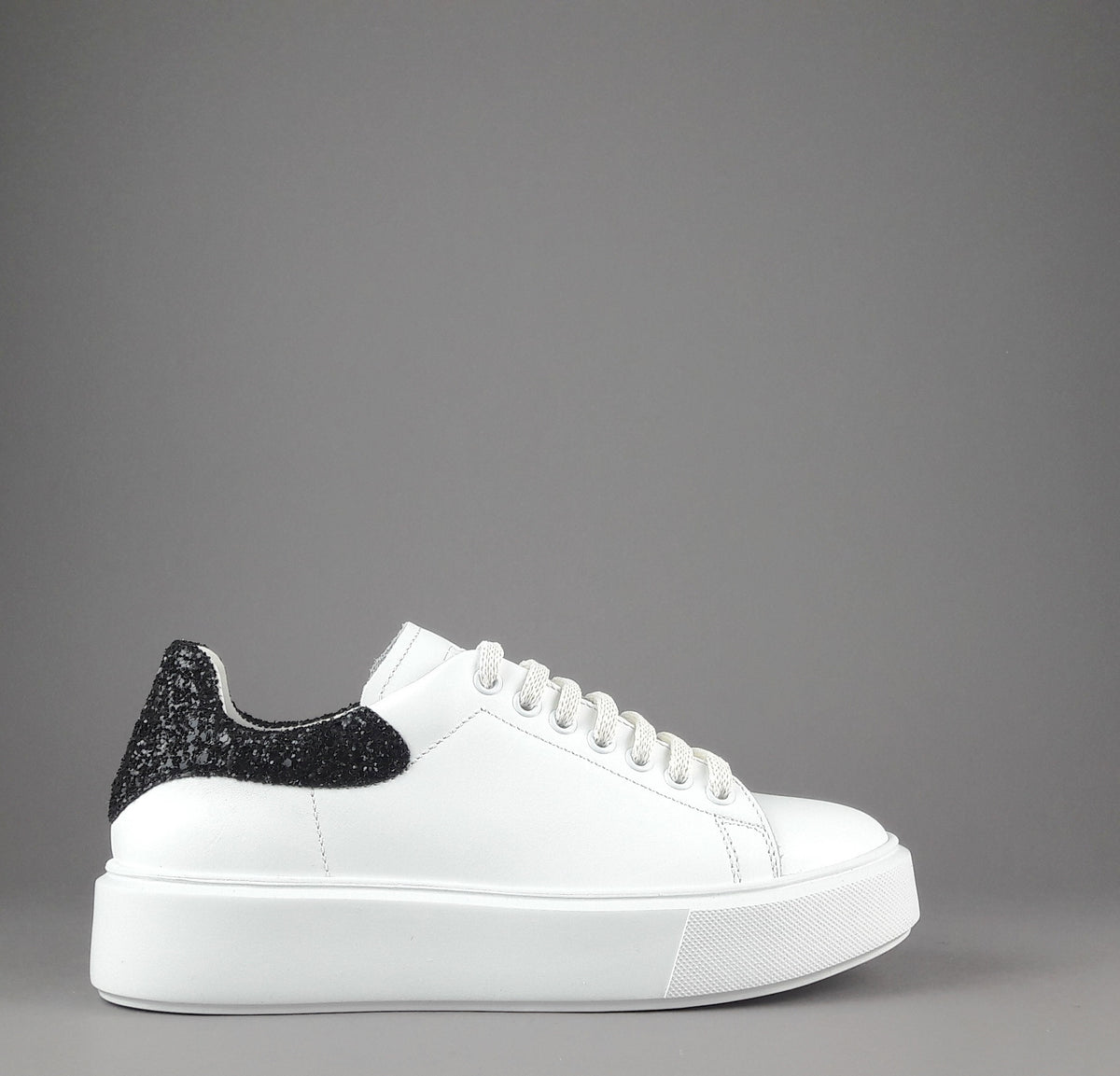Frau Sneaker Donna Pelle Liscia Bianco Spoiler Glitter
