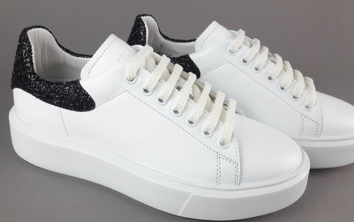 Frau Sneaker Donna Pelle Liscia Bianco Spoiler Glitter