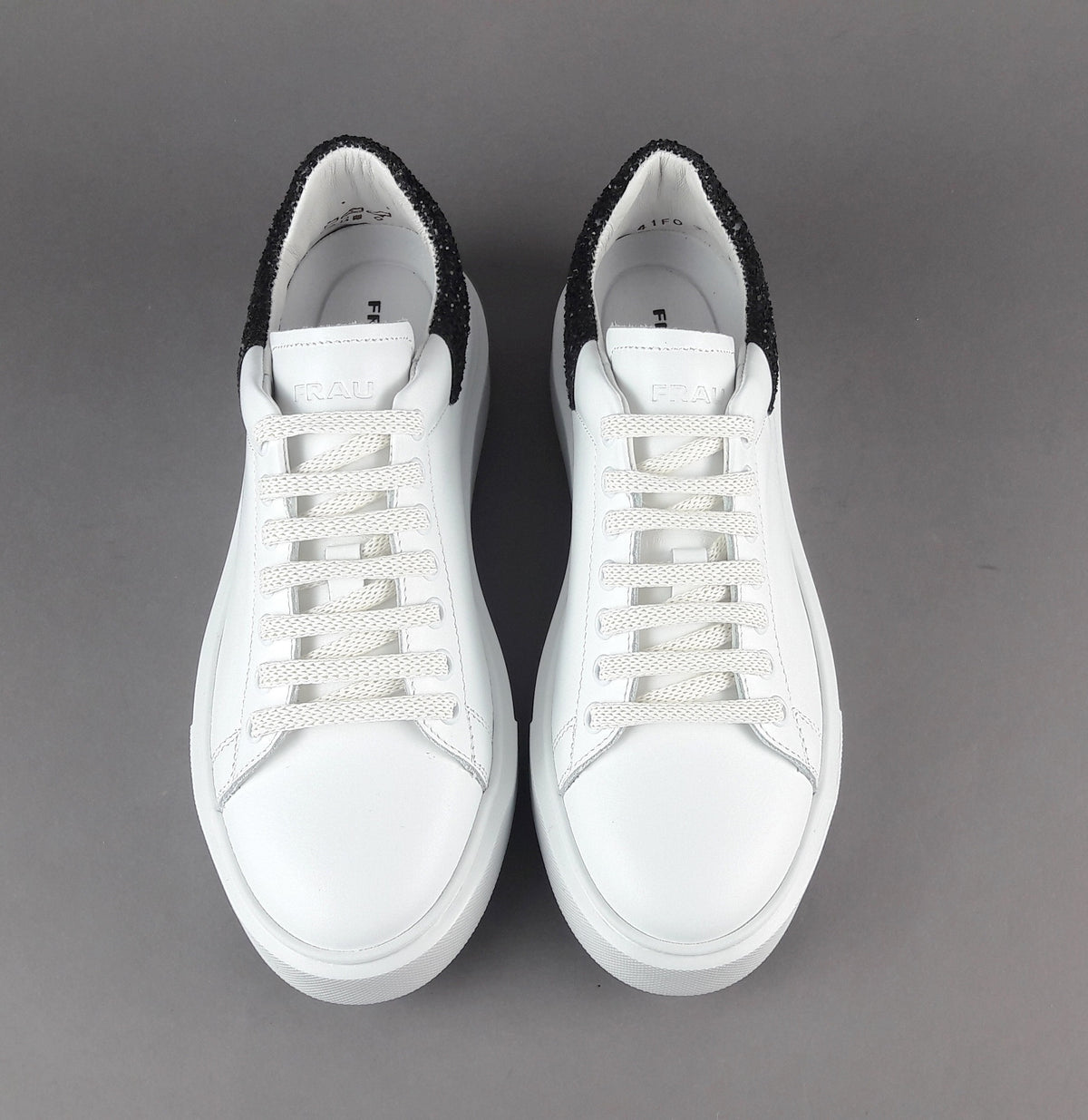 Frau Sneaker Donna Pelle Liscia Bianco Spoiler Glitter