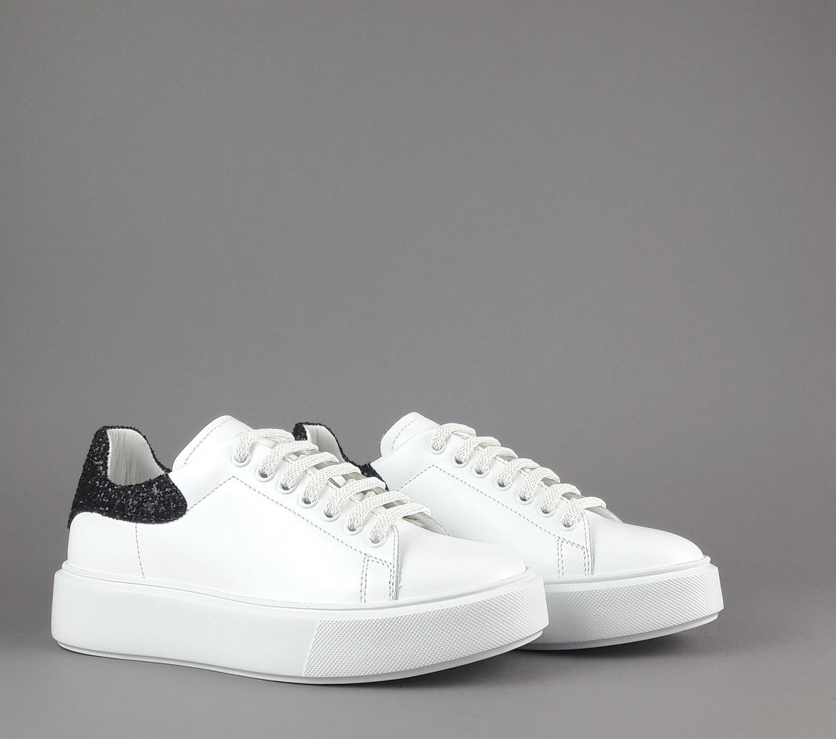 Frau Sneaker Donna Pelle Liscia Bianco Spoiler Glitter