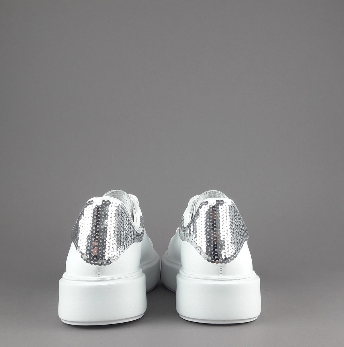 Frau Sneaker Donna Pelle Liscia Bianco Spoiler Paillettes