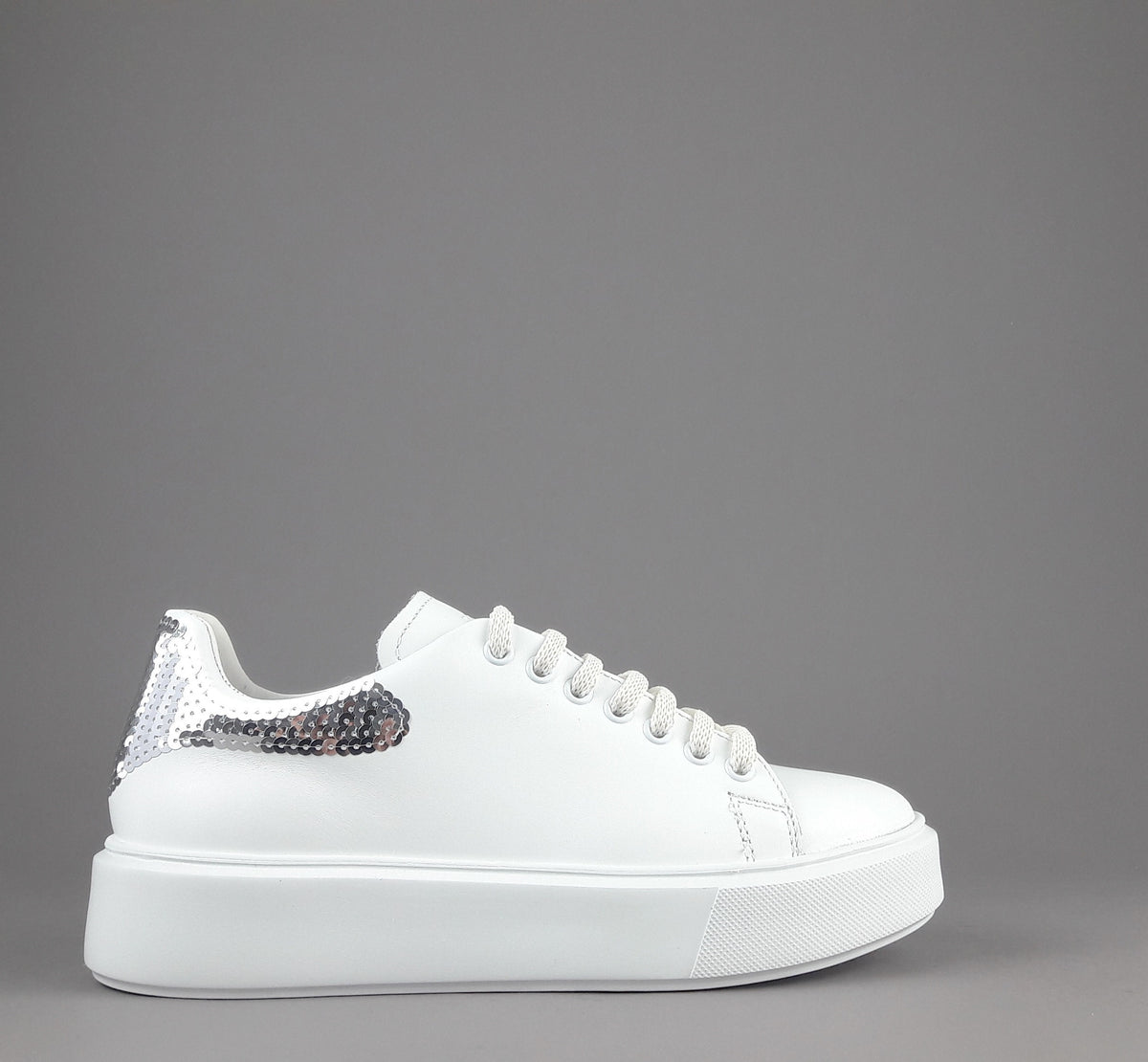 Frau Sneaker Donna Pelle Liscia Bianco Spoiler Paillettes