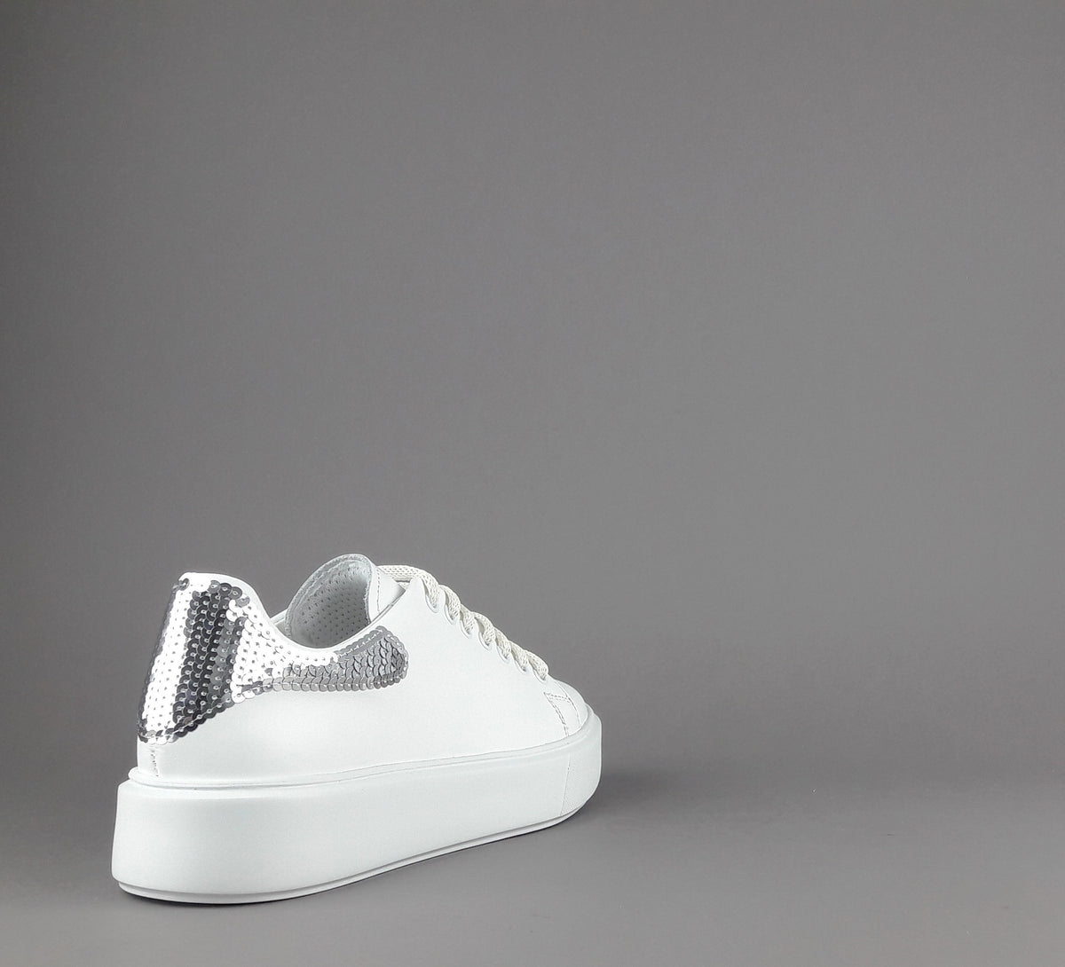 Frau Sneaker Donna Pelle Liscia Bianco Spoiler Paillettes