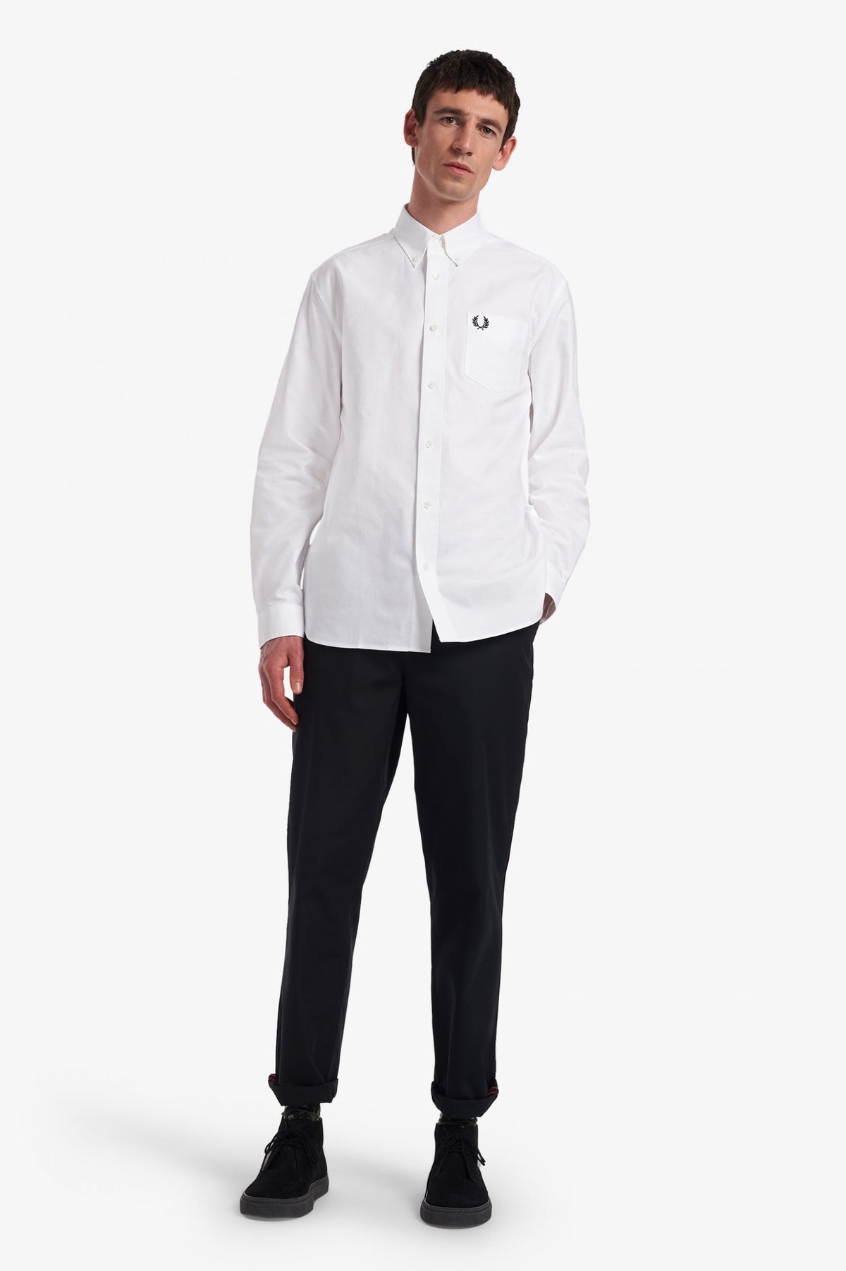 Fred Perry Camicia Uomo Cotone Oxford Bianco Button-Down