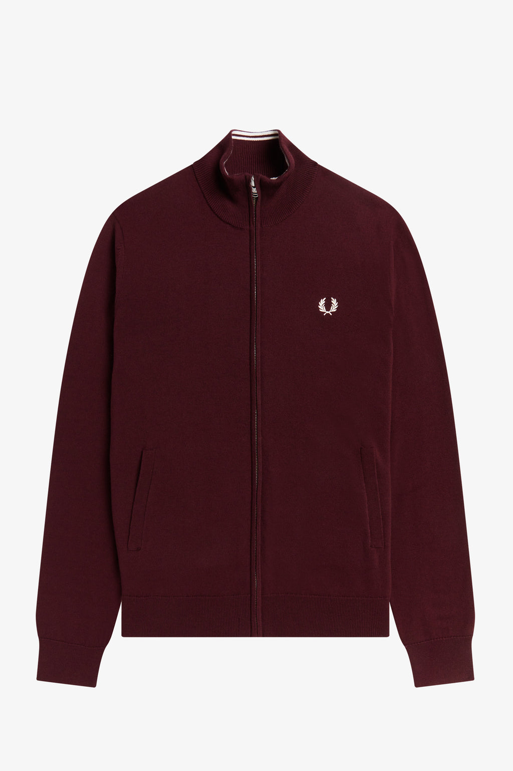Fred Perry Cardigan Zip Uomo Misto Lana Cotone Bordeaux