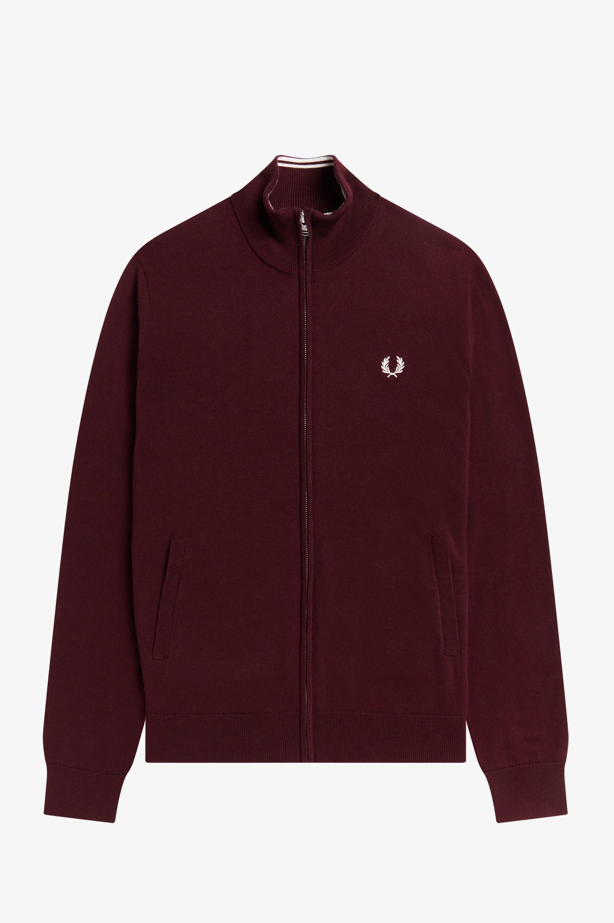 Fred Perry Cardigan Zip Uomo Misto Lana Cotone Bordeaux