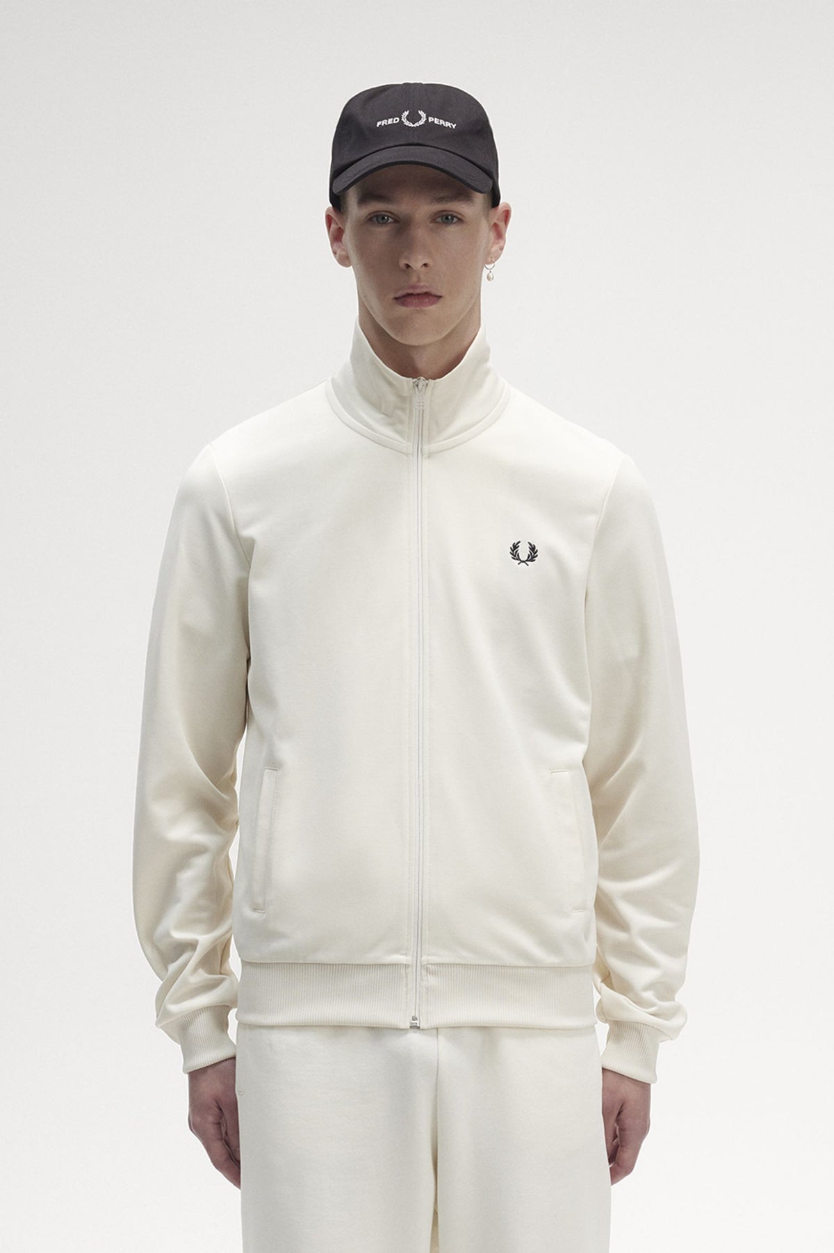 Fred Perry Felpa Track Jacket Uomo Cotone E Poliestere Avorio Chiusura Zip