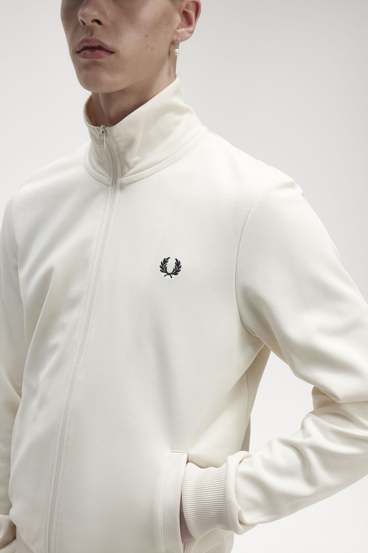 Fred Perry Felpa Track Jacket Uomo Cotone E Poliestere Avorio Chiusura Zip