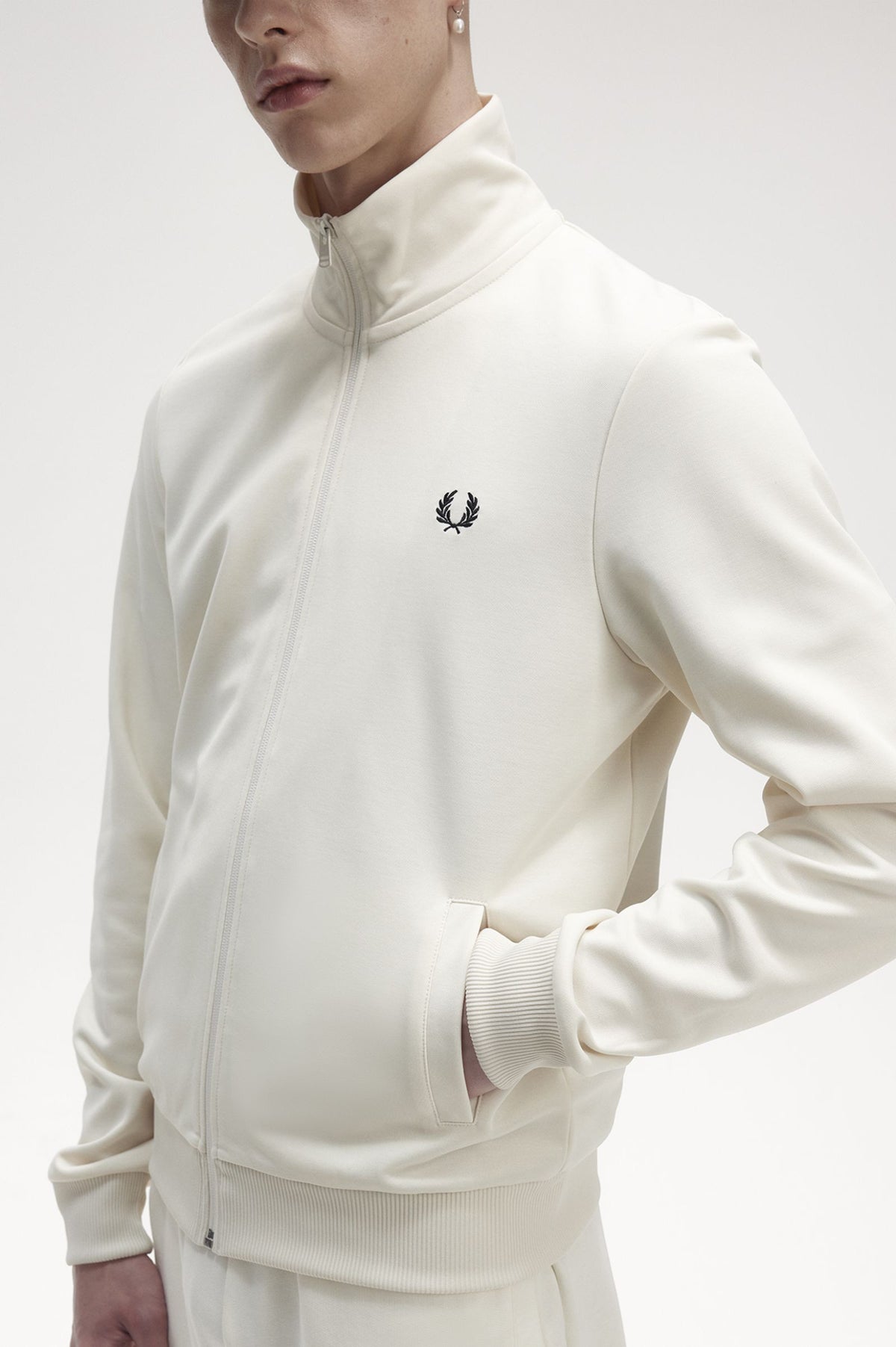 Fred Perry Felpa Track Jacket Uomo Cotone E Poliestere Avorio Chiusura Zip