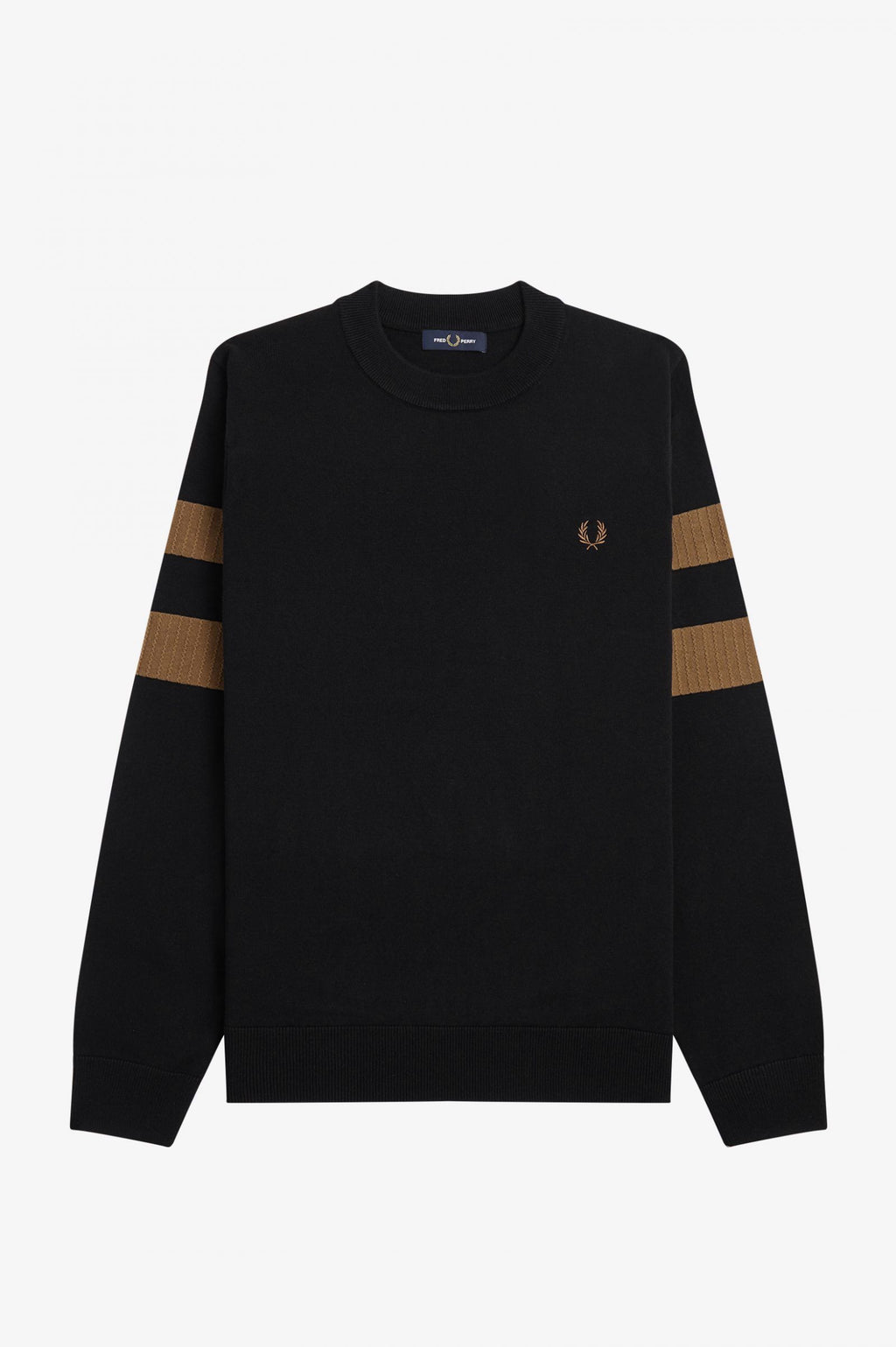 Fred Perry Maglione Girocollo Riga Uomo Misto Lana Cotone Nero
