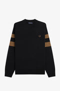 Fred Perry Maglione Girocollo Riga Uomo Misto Lana Cotone Nero
