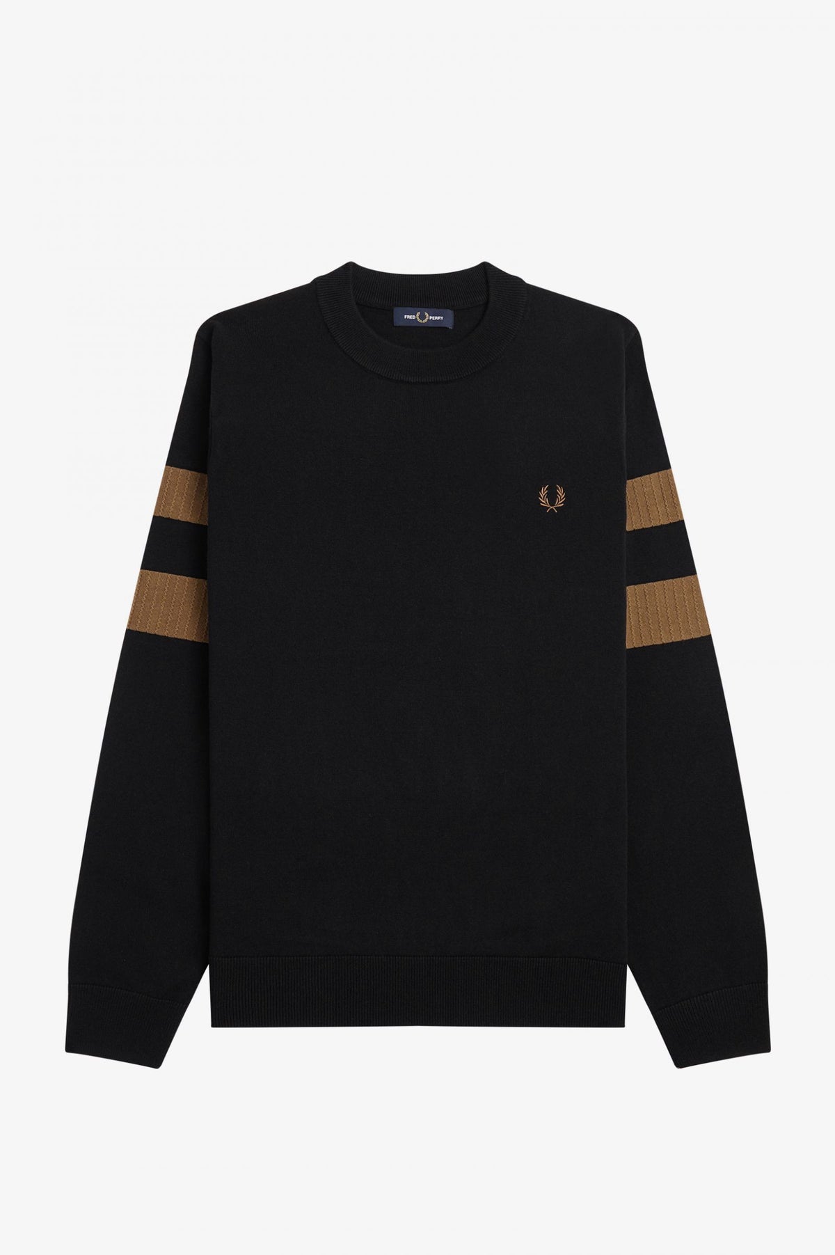 Fred Perry Maglione Girocollo Riga Uomo Misto Lana Cotone Nero