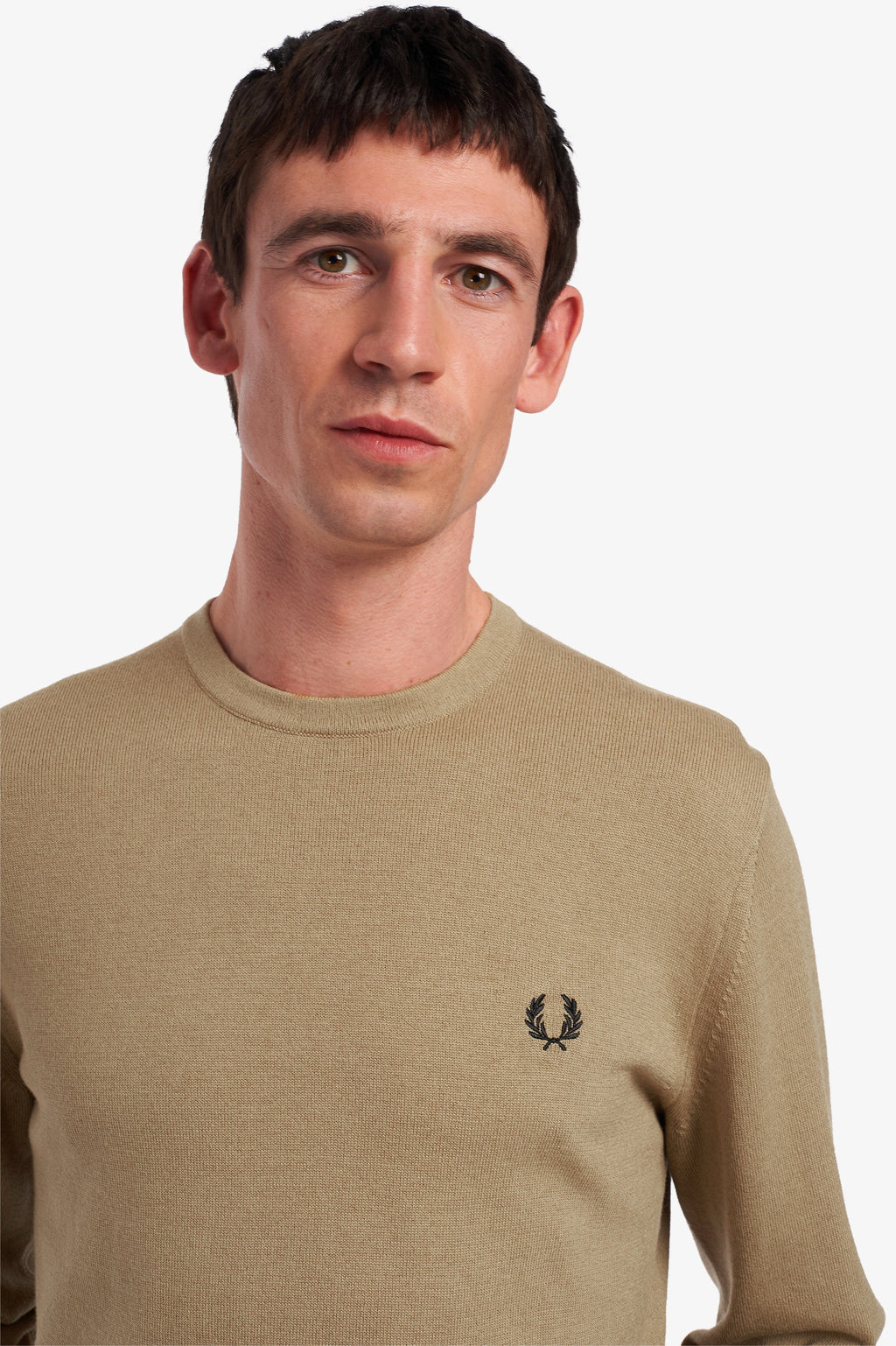 Fred Perry Maglione Girocollo Uomo Misto Lana Cotone Cammello