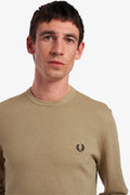 Fred Perry Maglione Girocollo Uomo Misto Lana Cotone Cammello