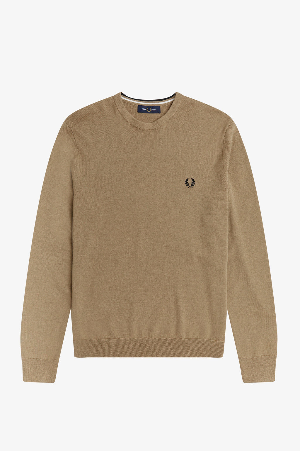 Fred Perry Maglione Girocollo Uomo Misto Lana Cotone Cammello