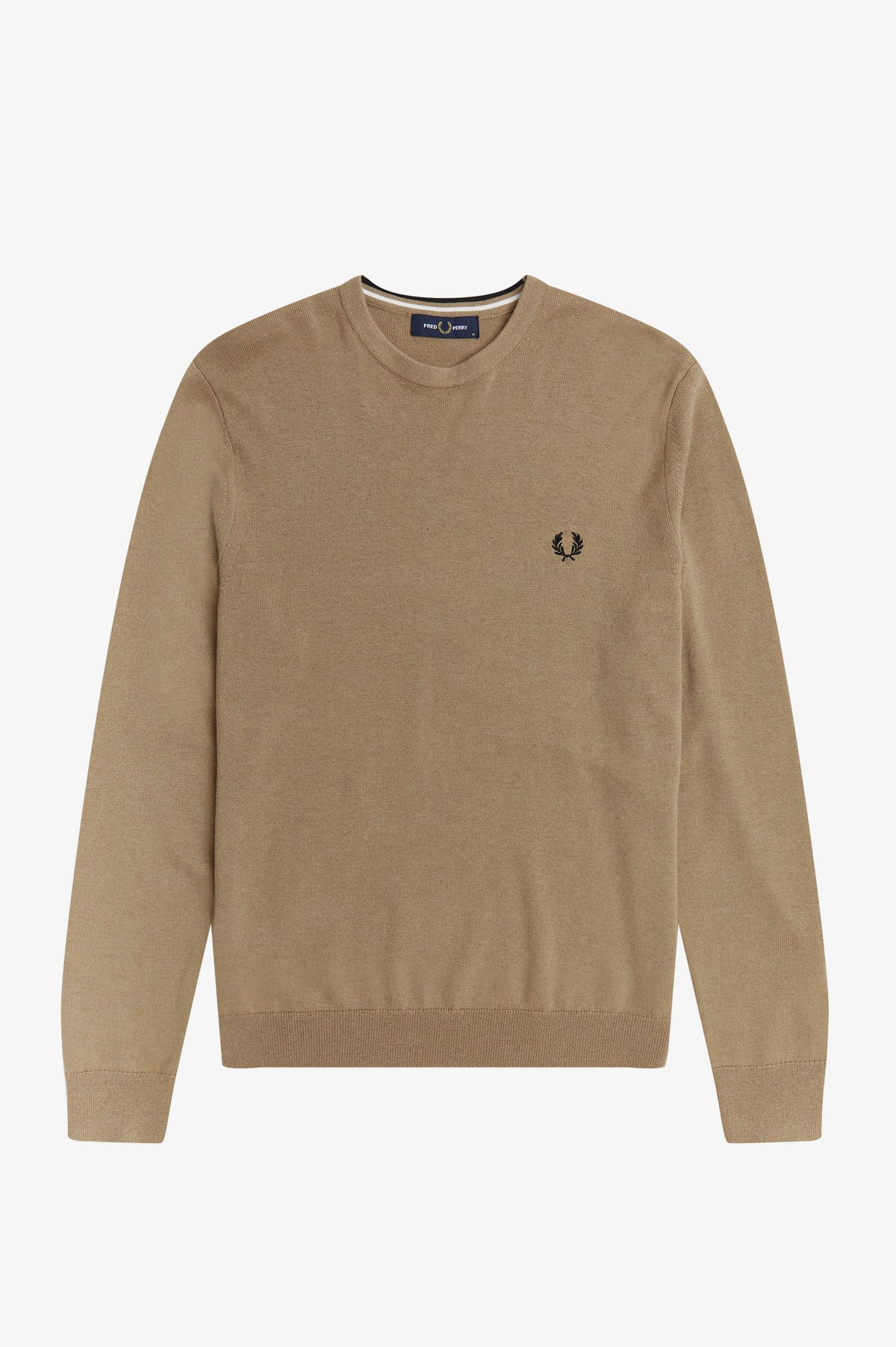 Fred Perry Maglione Girocollo Uomo Misto Lana Cotone Cammello