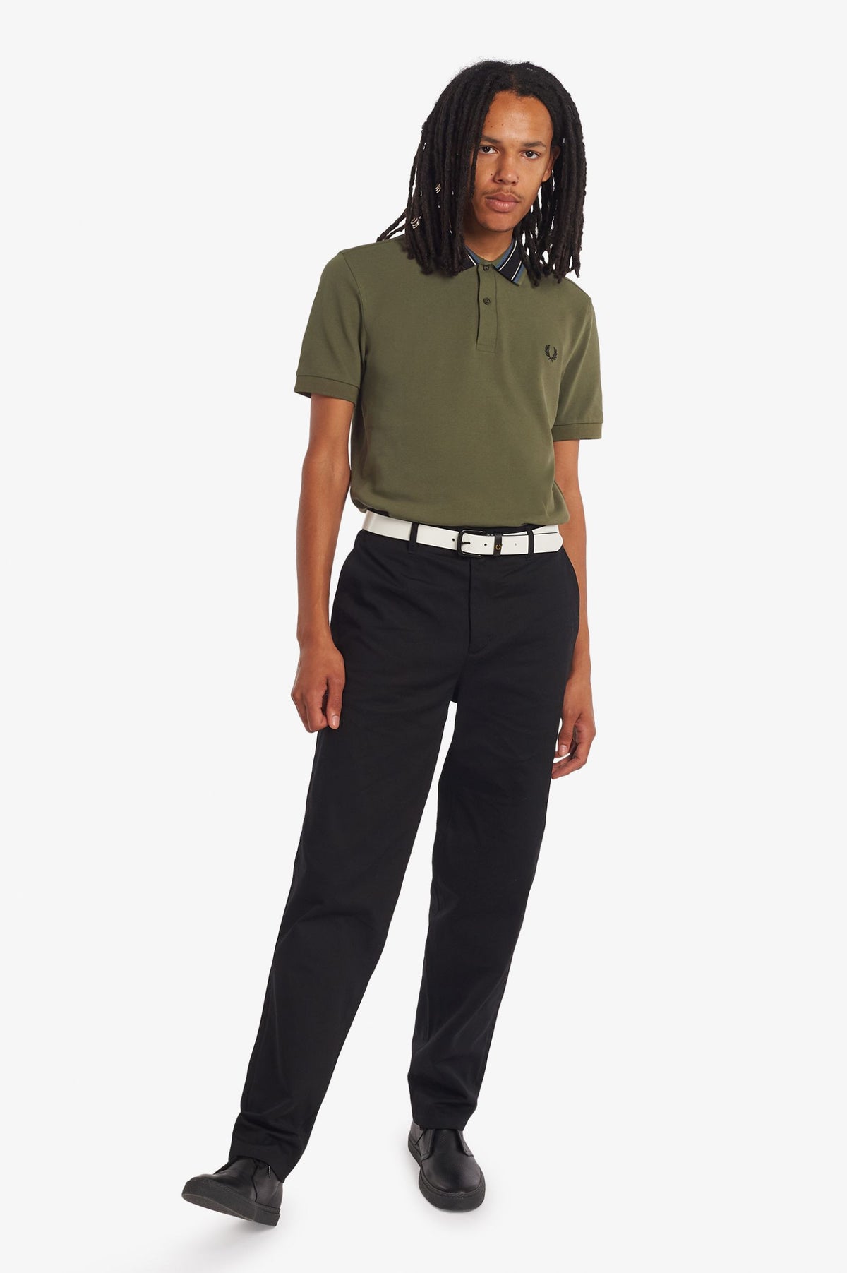 Fred Perry Polo Uomo Piqué Di Cotone Verde Militare Collo Con Righe