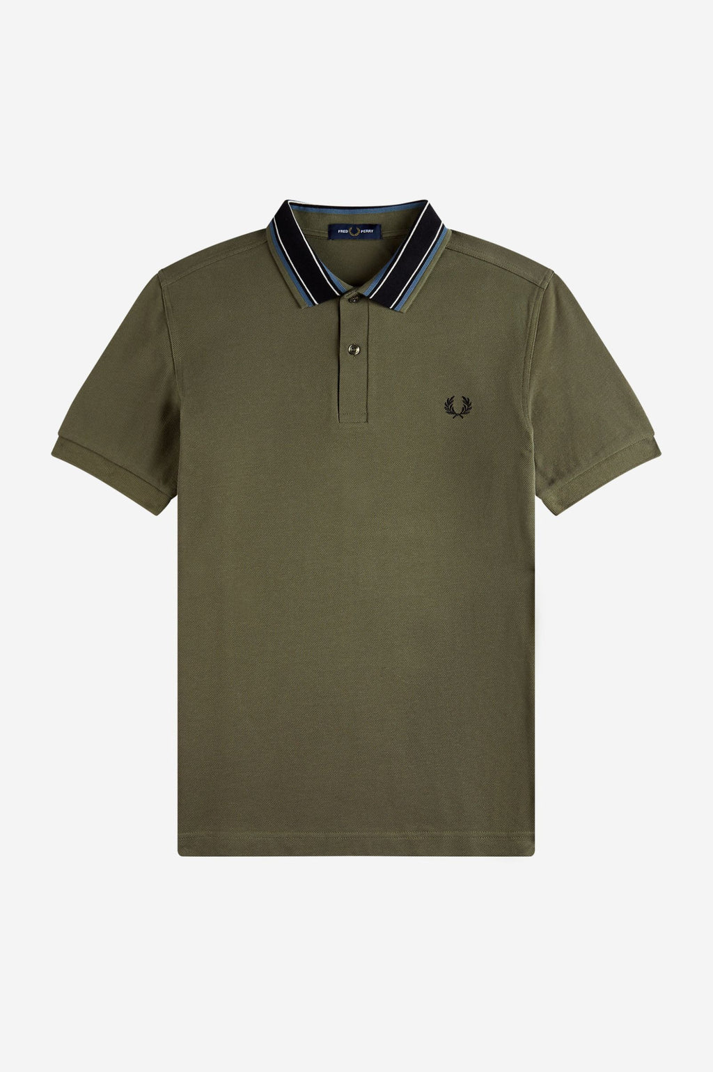 Fred Perry Polo Uomo Piqué Di Cotone Verde Militare Collo Con Righe