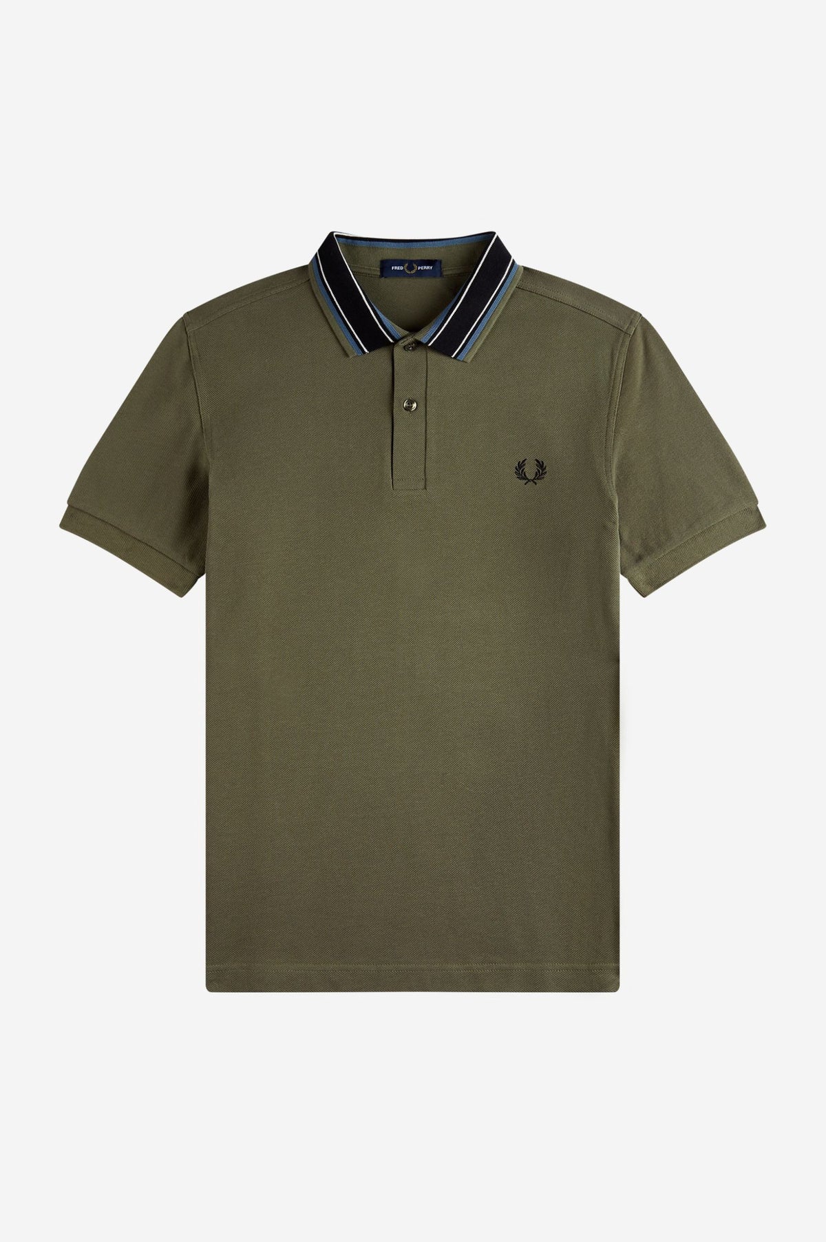Fred Perry Polo Uomo Piqué Di Cotone Verde Militare Collo Con Righe