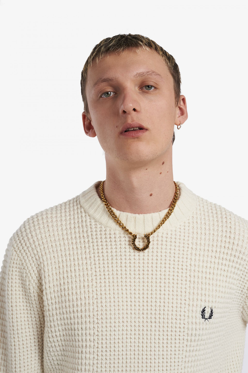 Fred Perry Maglione Girocollo Uomo Textured Lana Bianco Opaco