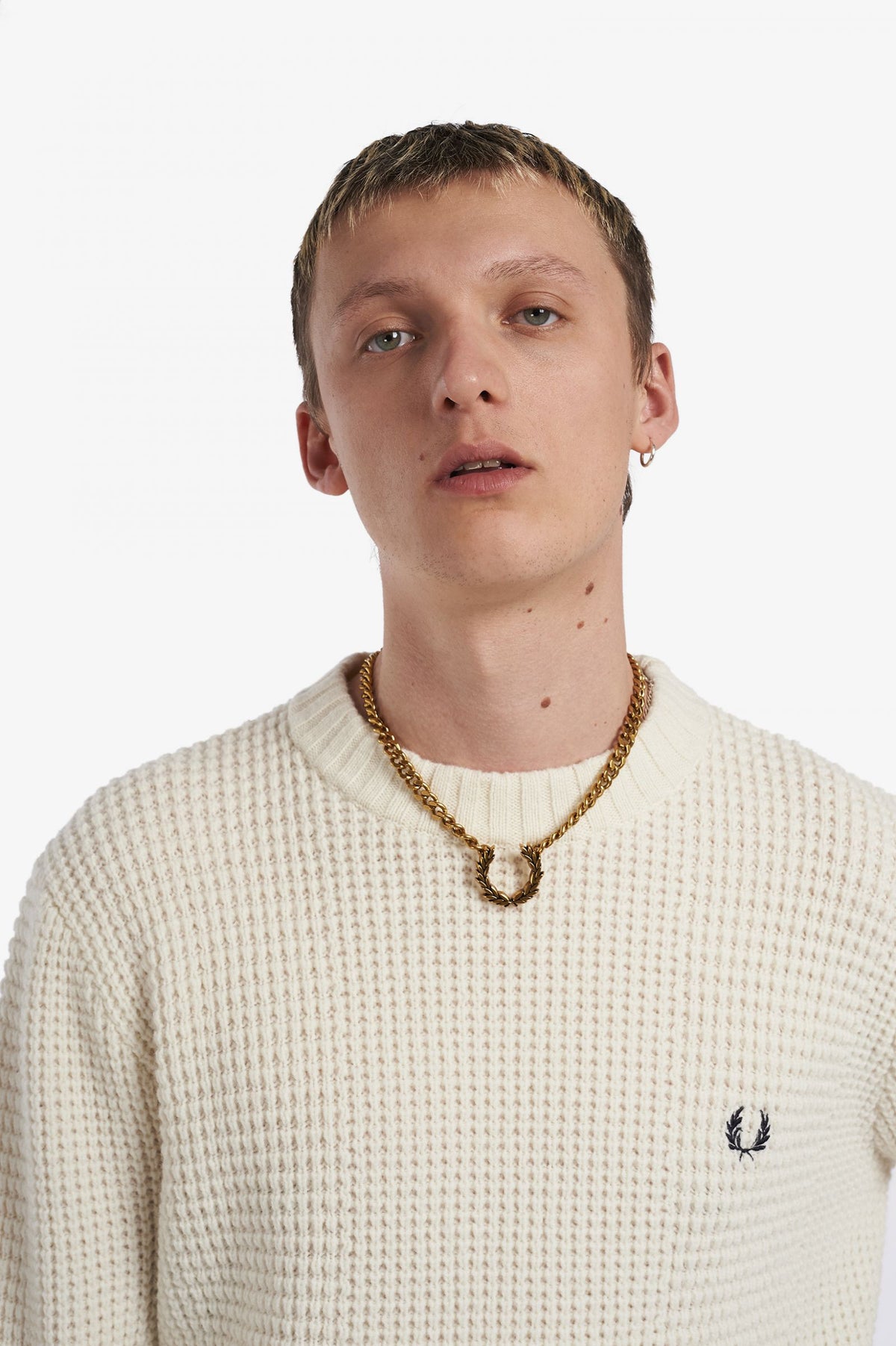 Fred Perry Maglione Girocollo Uomo Textured Lana Bianco Opaco