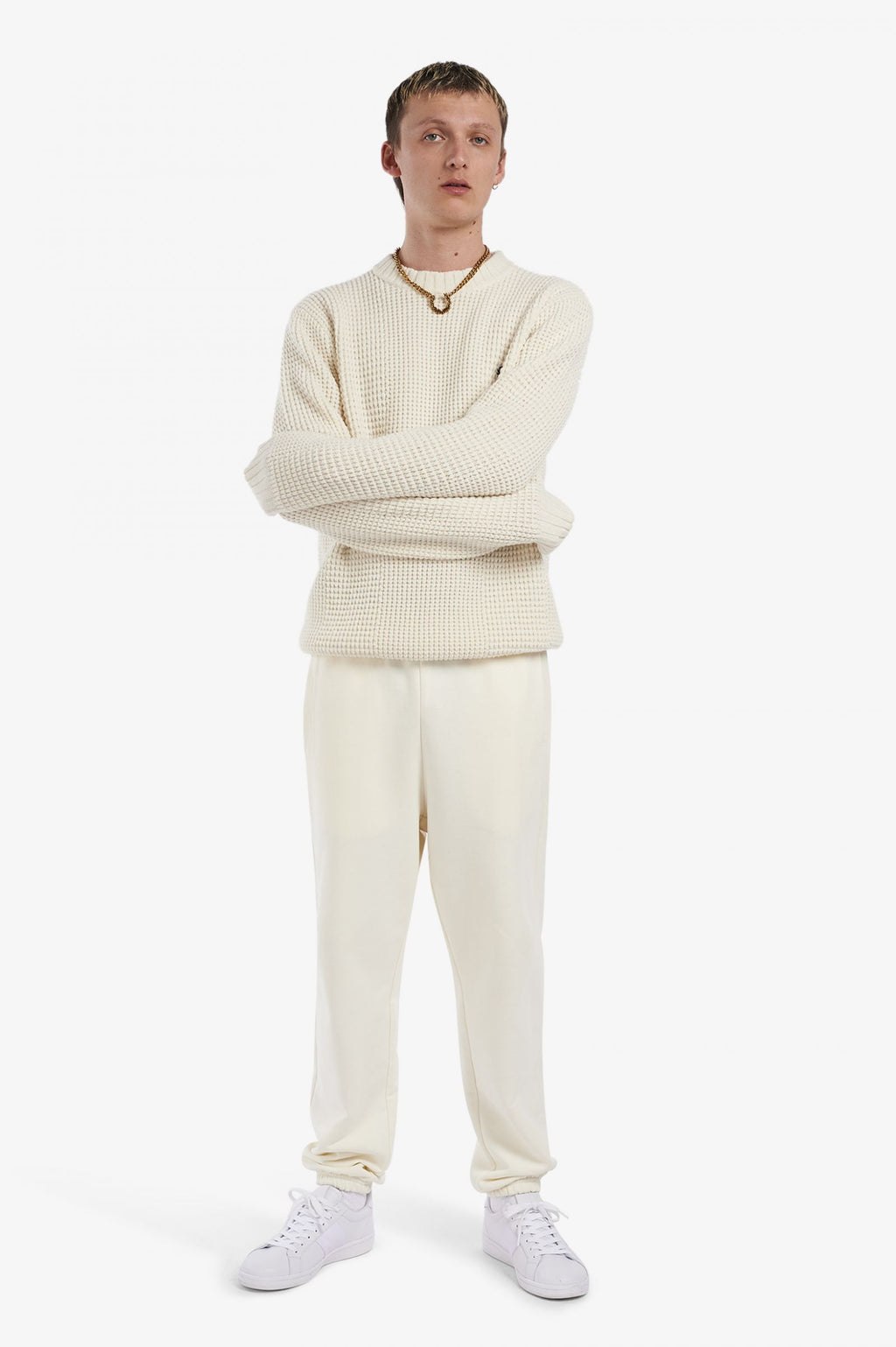 Fred Perry Maglione Girocollo Uomo Textured Lana Bianco Opaco