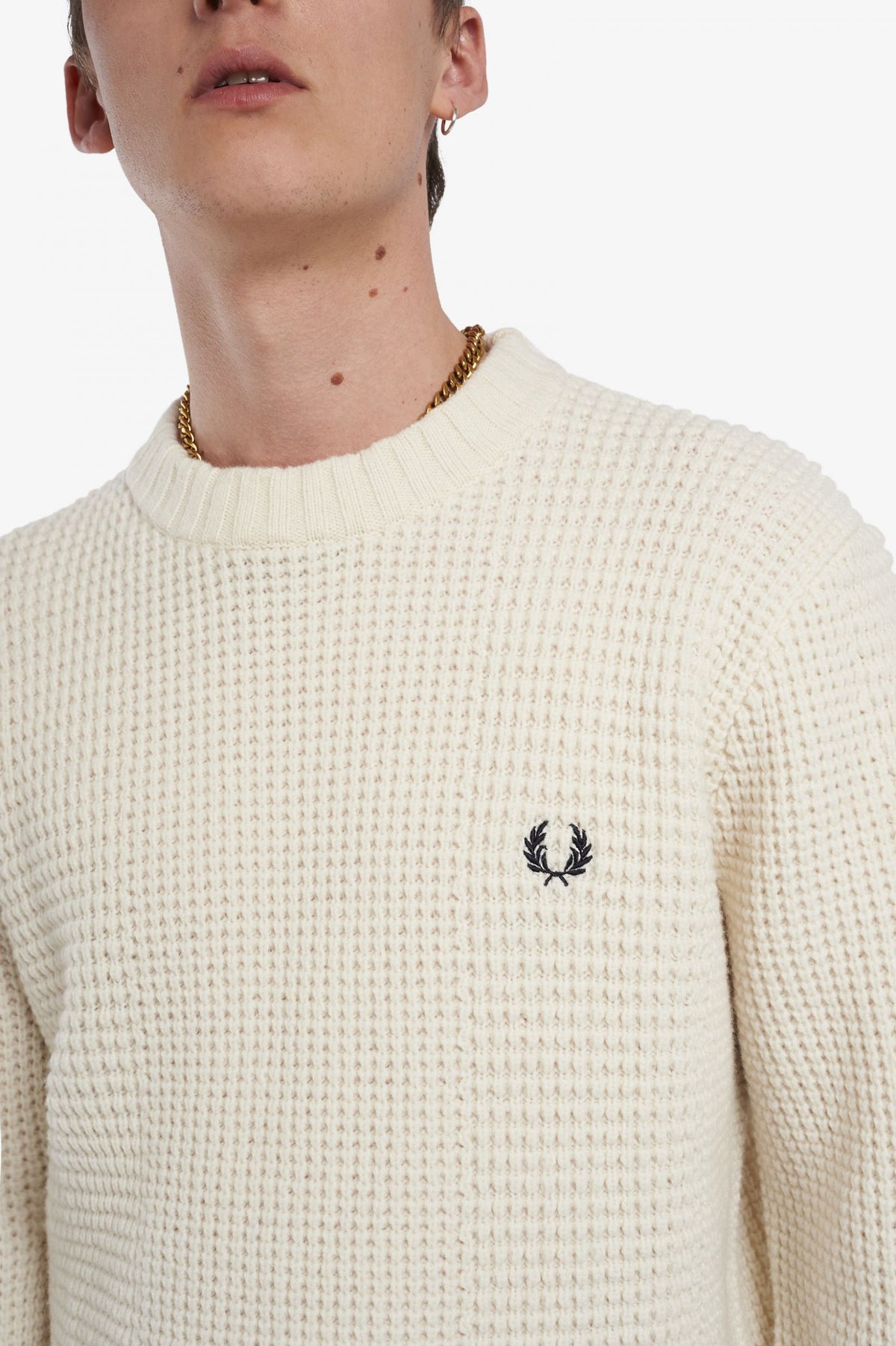 Fred Perry Maglione Girocollo Uomo Textured Lana Bianco Opaco