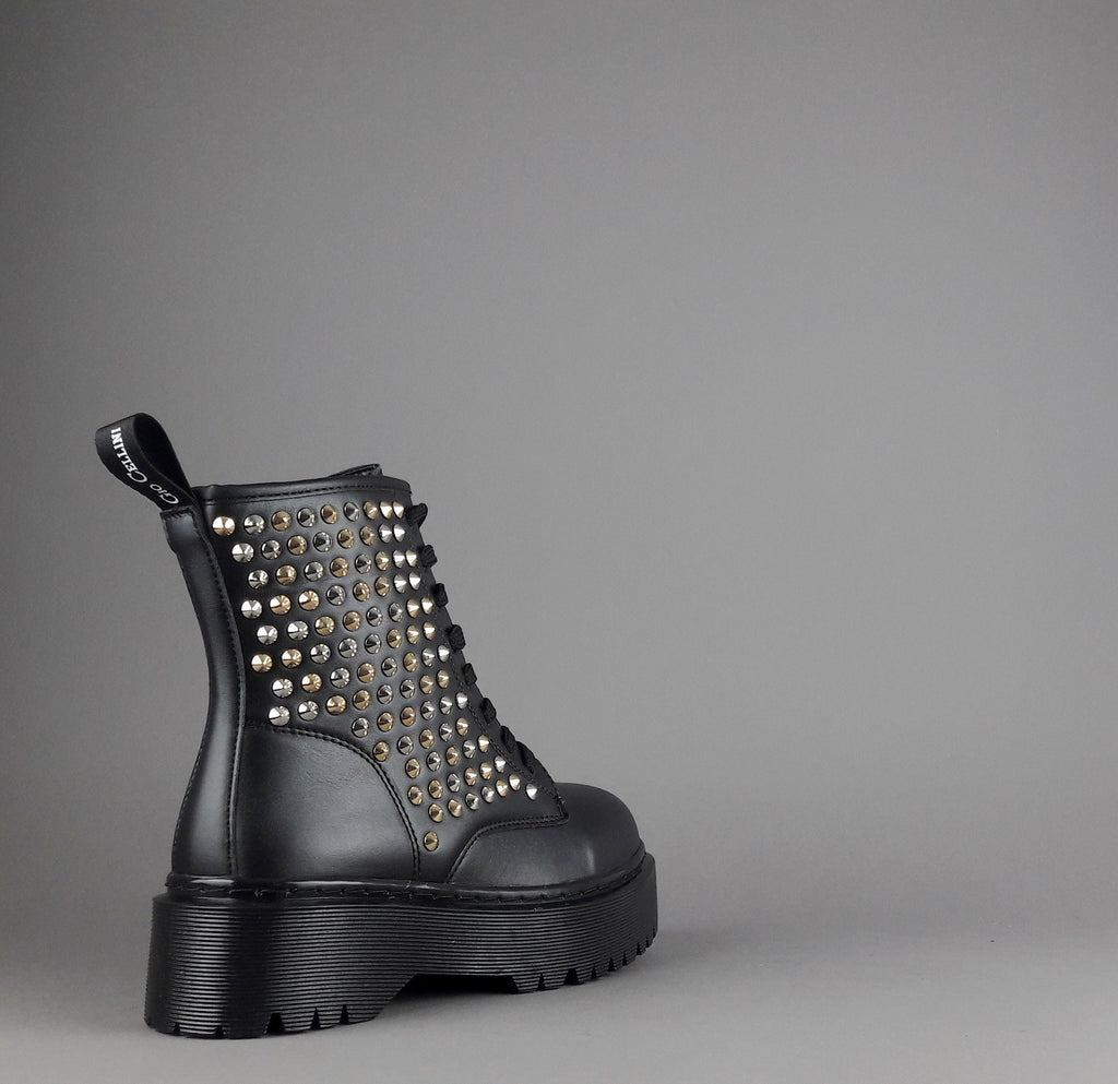 Gio Cellini Anfibio Donna Eco PU Nero Borchie Laterali