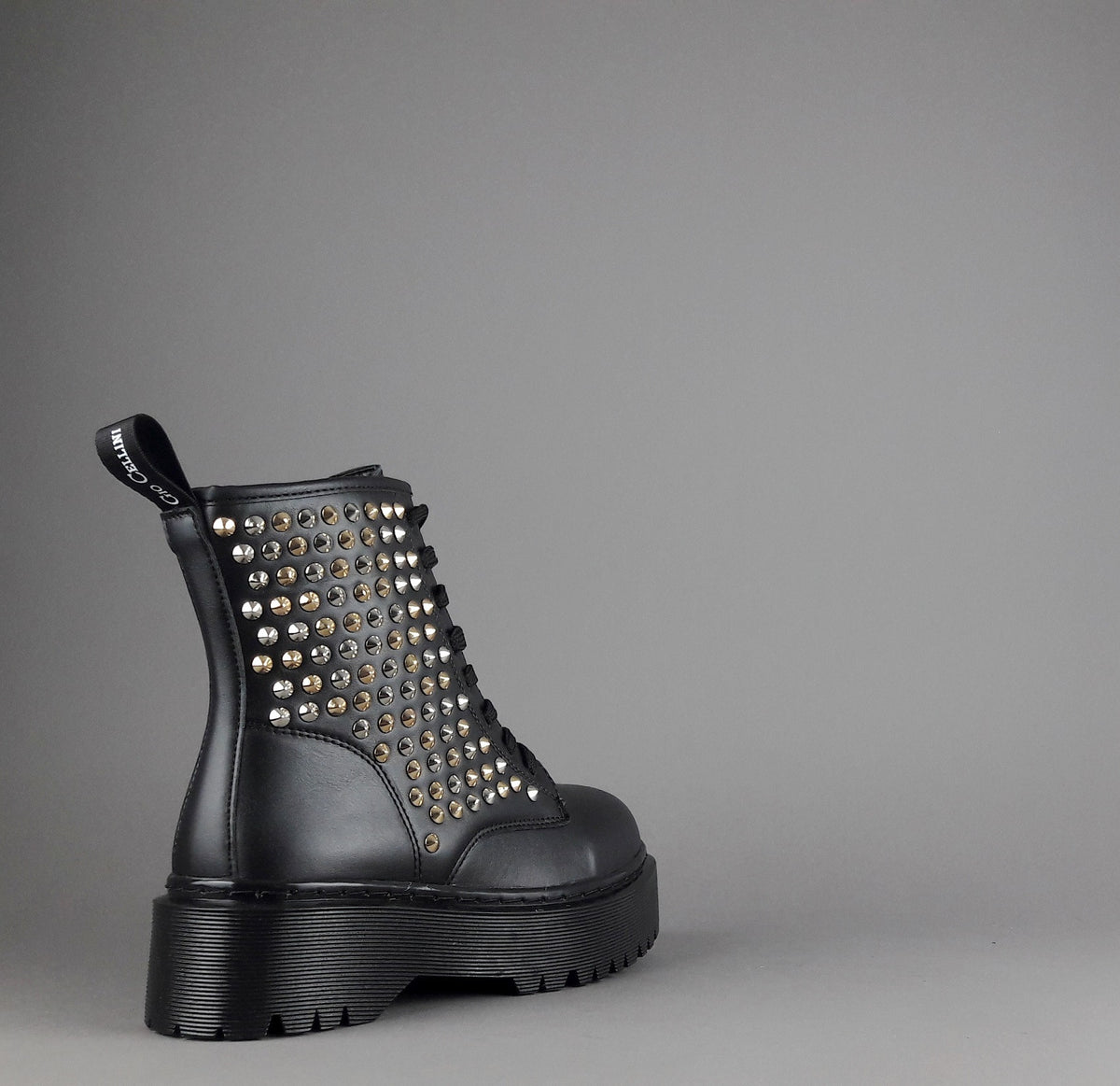 Gio Cellini Anfibio Donna Eco PU Nero Borchie Laterali