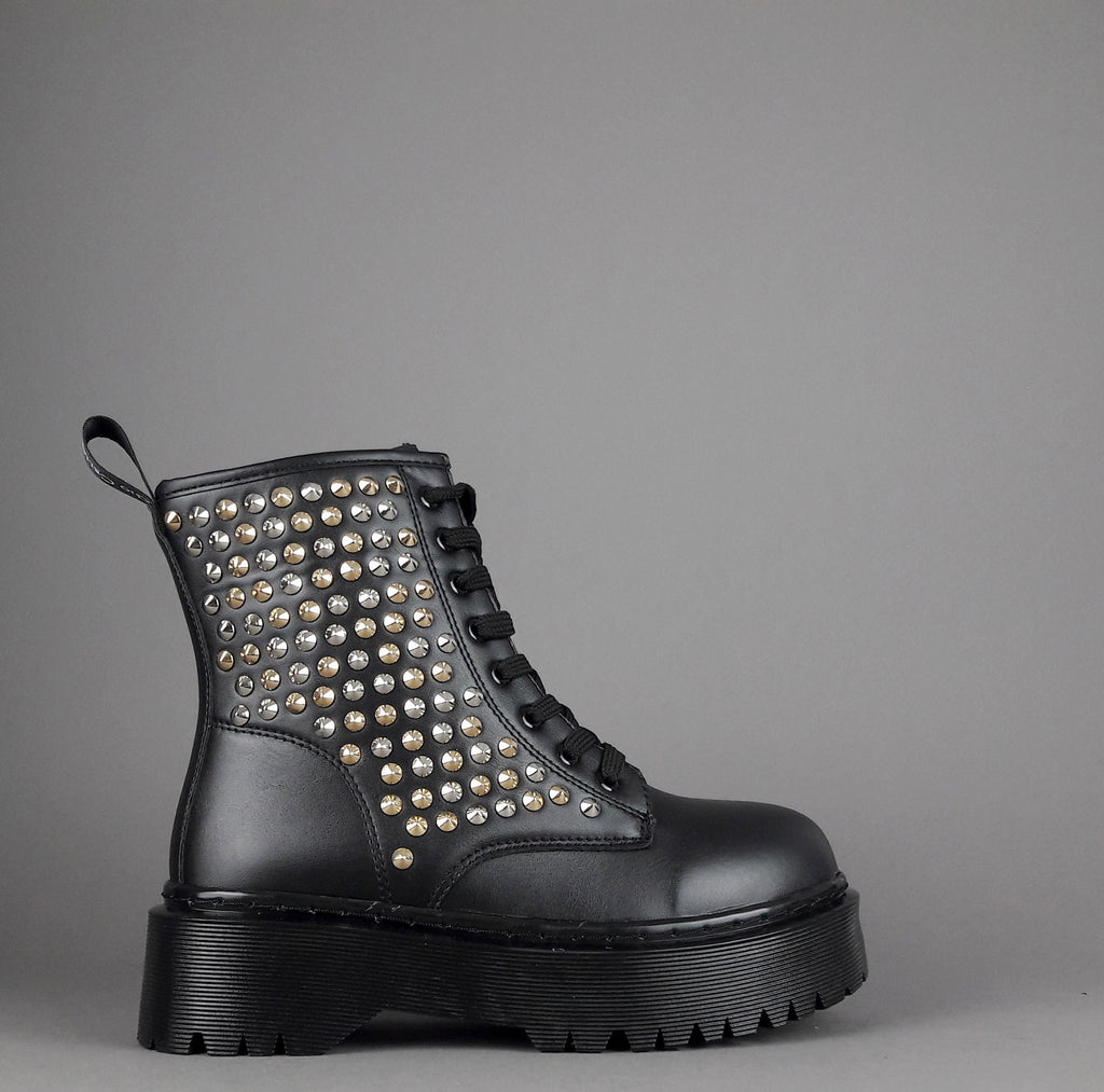 Gio Cellini Anfibio Donna Eco PU Nero Borchie Laterali