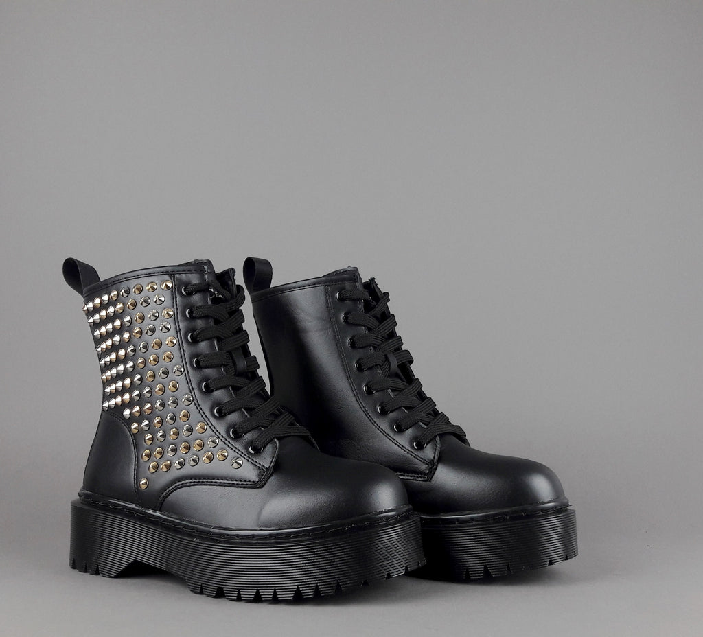 Gio Cellini Anfibio Donna Eco PU Nero Borchie Laterali