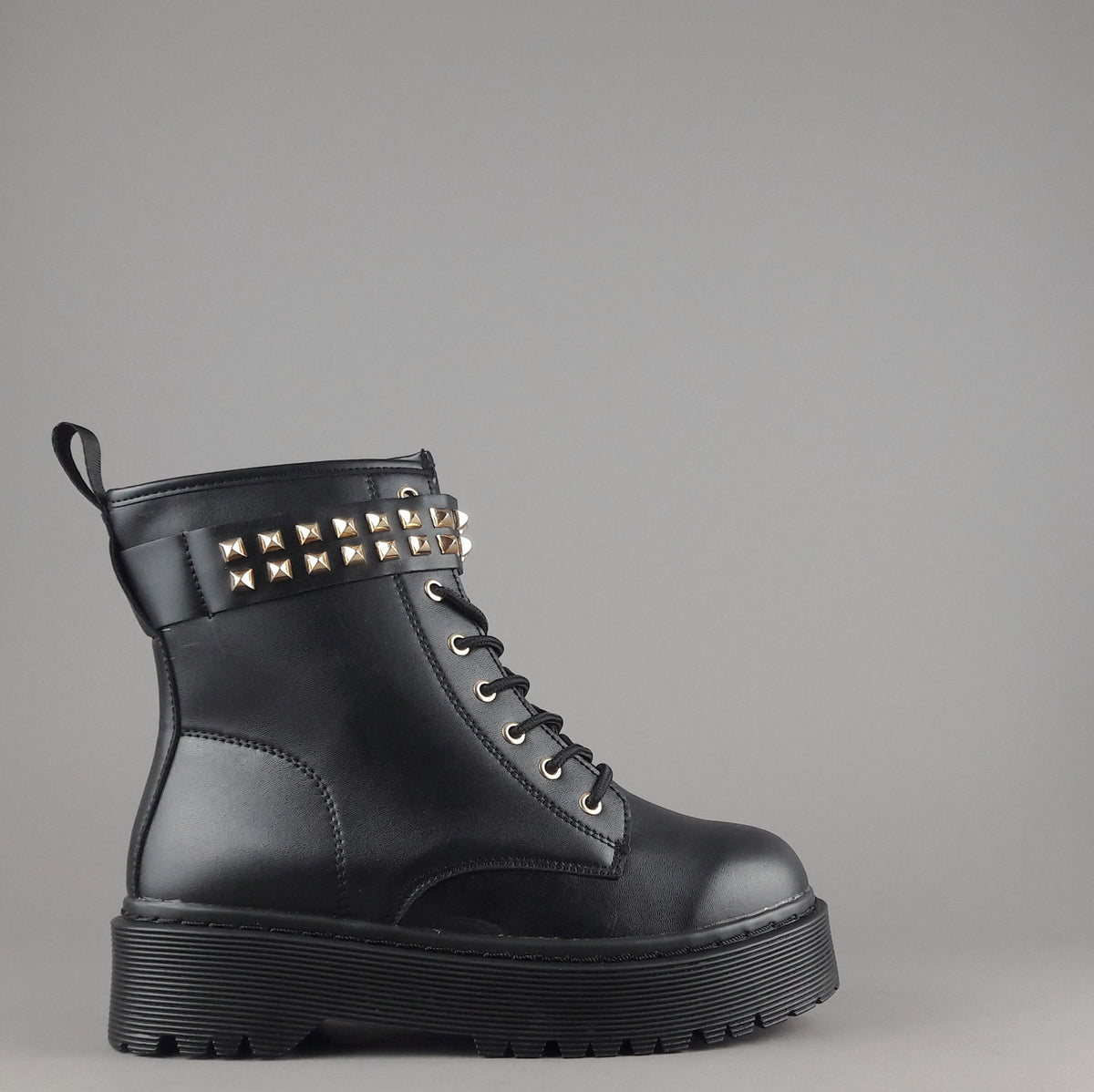 Gio Cellini Anfibio Donna PU Nero Cinturino Borchie