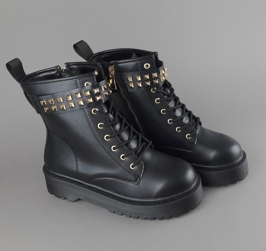 Gio Cellini Anfibio Donna PU Nero Cinturino Borchie