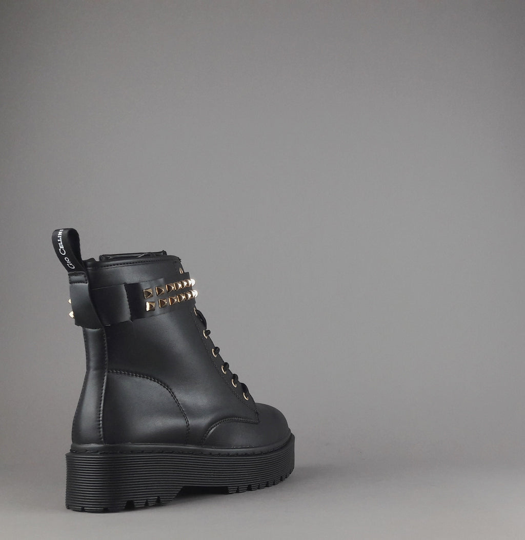 Gio Cellini Anfibio Donna PU Nero Cinturino Borchie